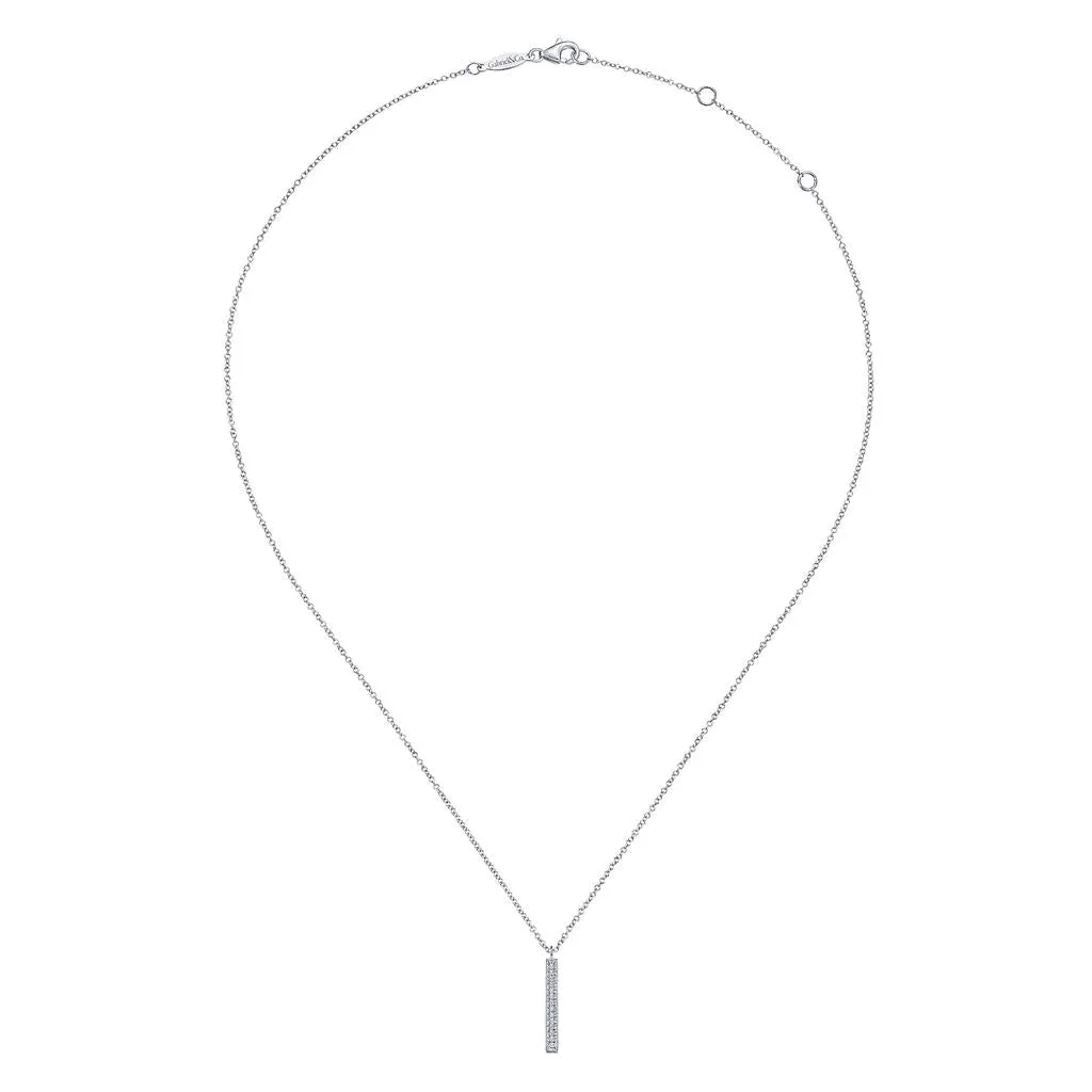 0.07ctw Round Diamond Bar Milgrain Pendant Necklace - 14K White Gold