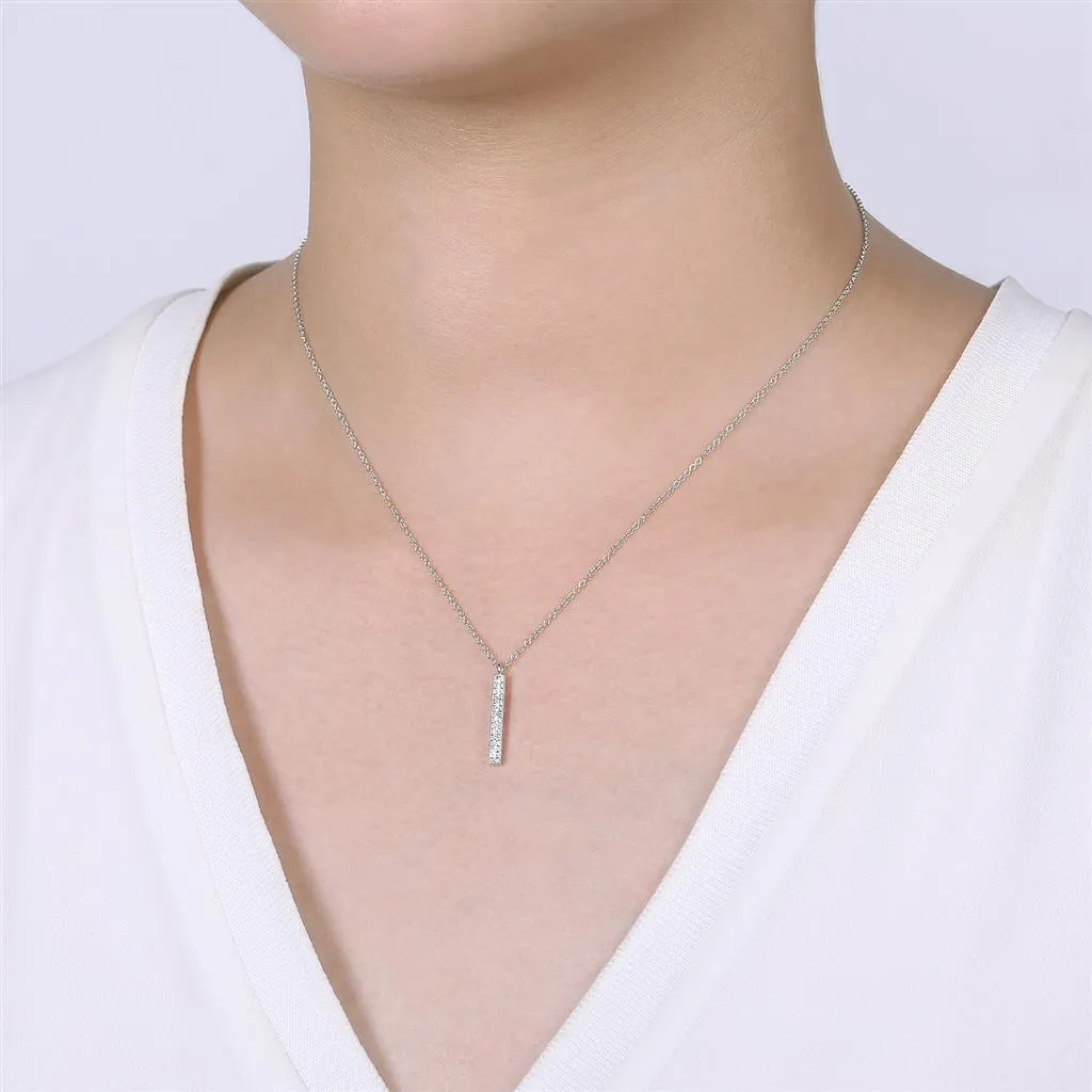 0.07ctw Round Diamond Bar Milgrain Pendant Necklace - 14K White Gold