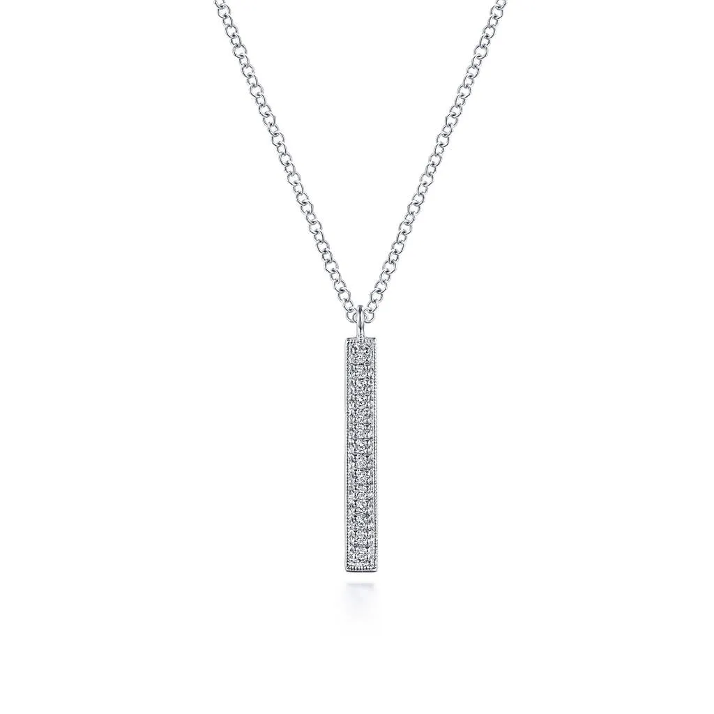 0.07ctw Round Diamond Bar Milgrain Pendant Necklace - 14K White Gold