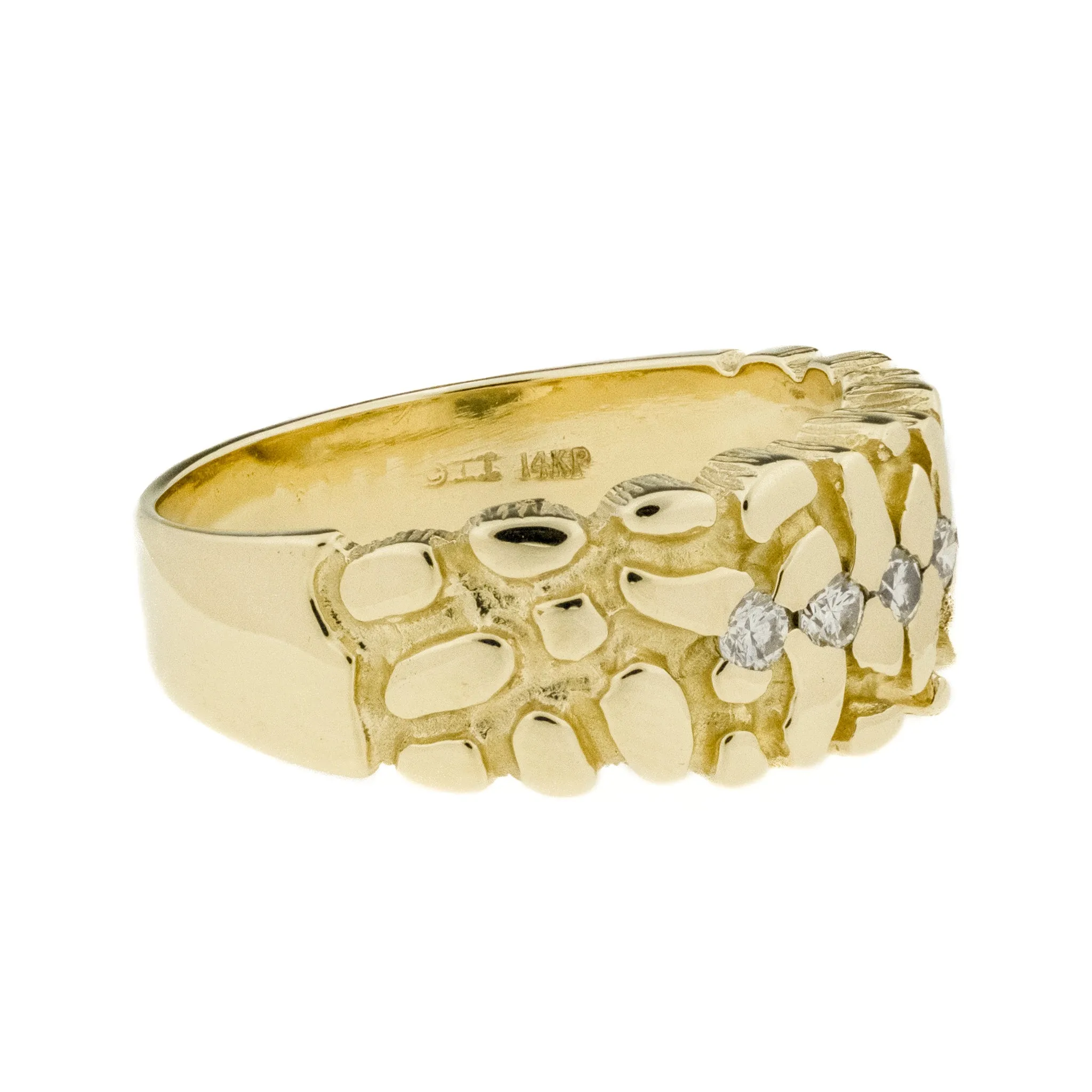 0.25ctw Diamond Accented Men's Nugget Ring in 14K Yellow Gold - Size 8.5