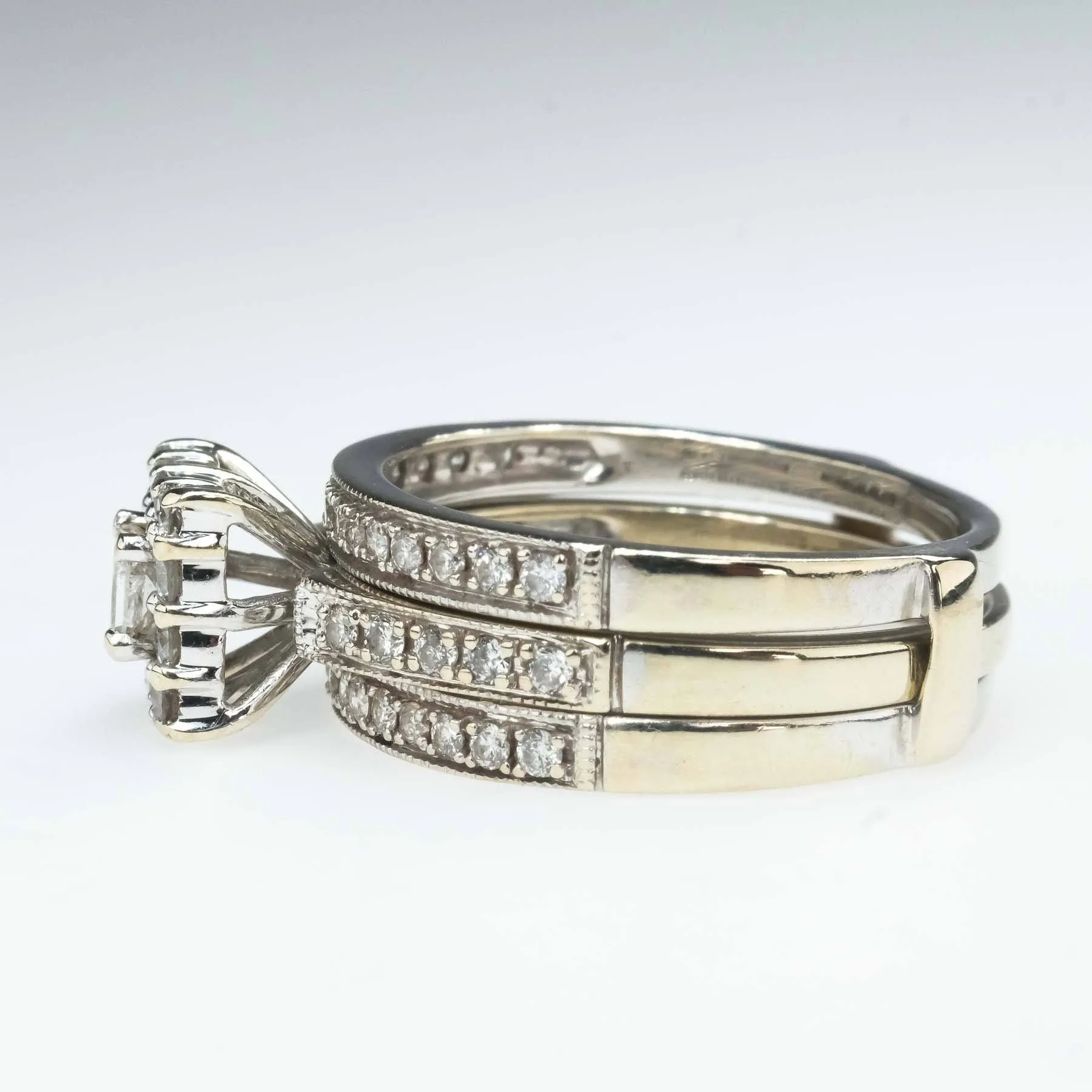 0.25ctw Princess Diamond Halo & Accented Bridal Ring Set in 14K White Gold