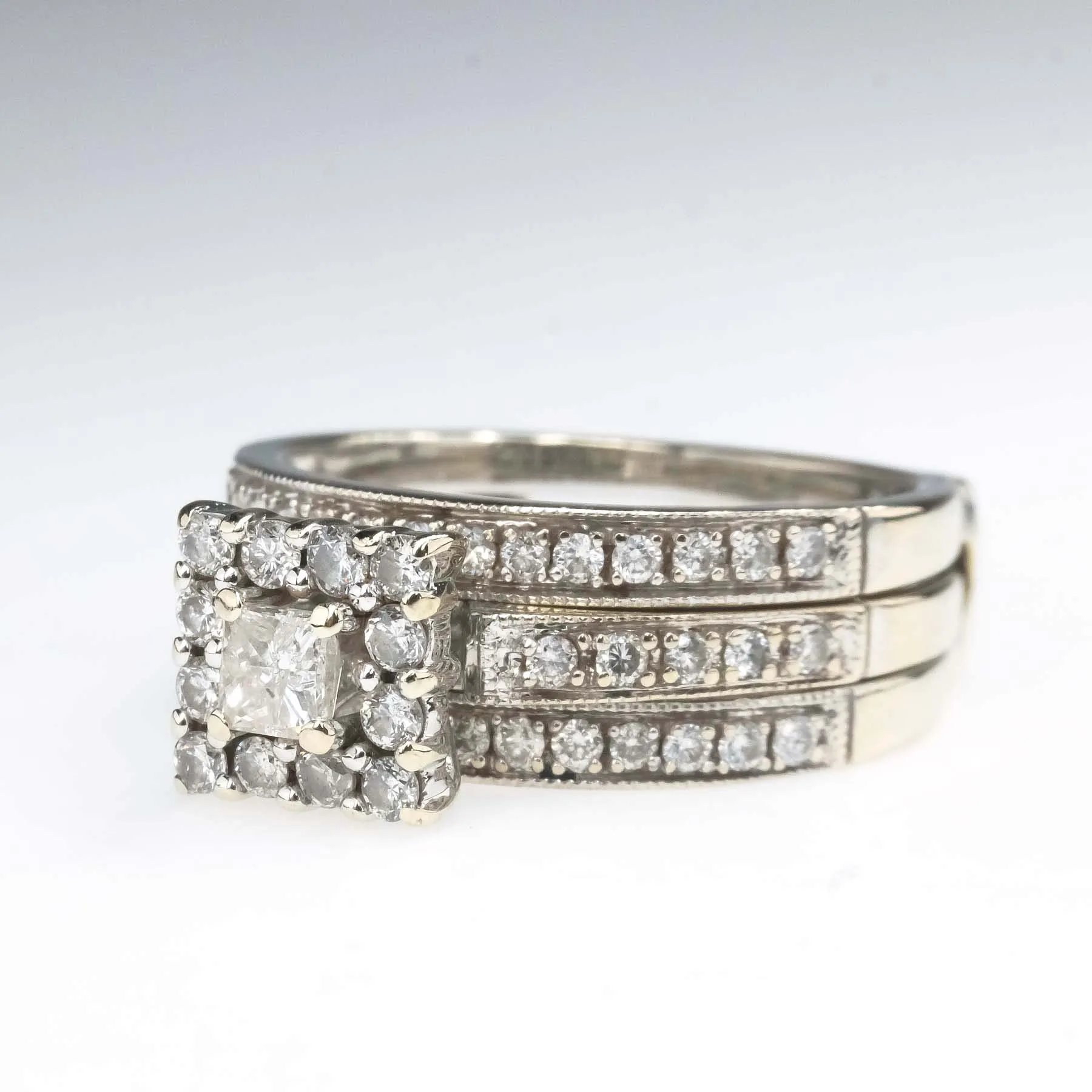 0.25ctw Princess Diamond Halo & Accented Bridal Ring Set in 14K White Gold