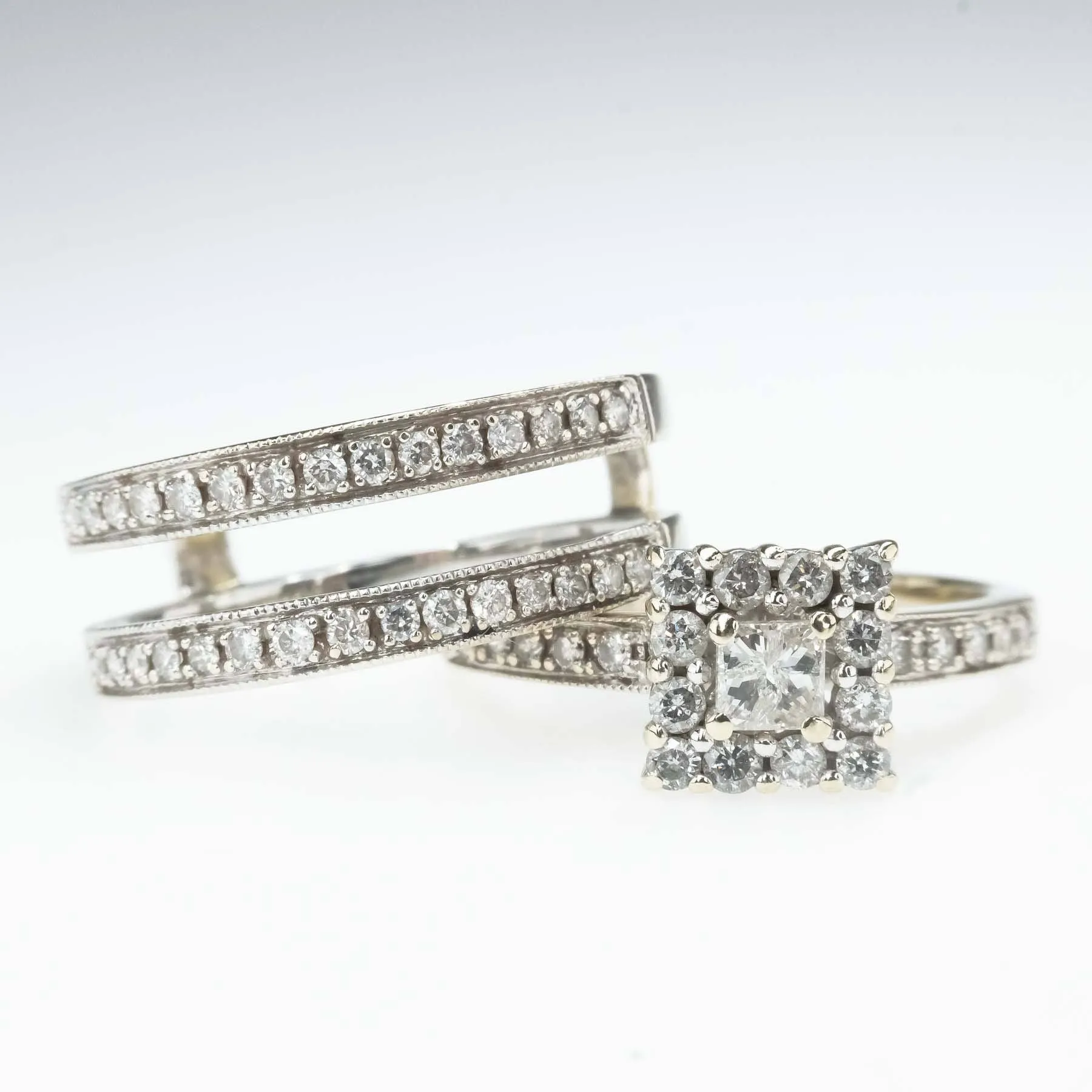 0.25ctw Princess Diamond Halo & Accented Bridal Ring Set in 14K White Gold