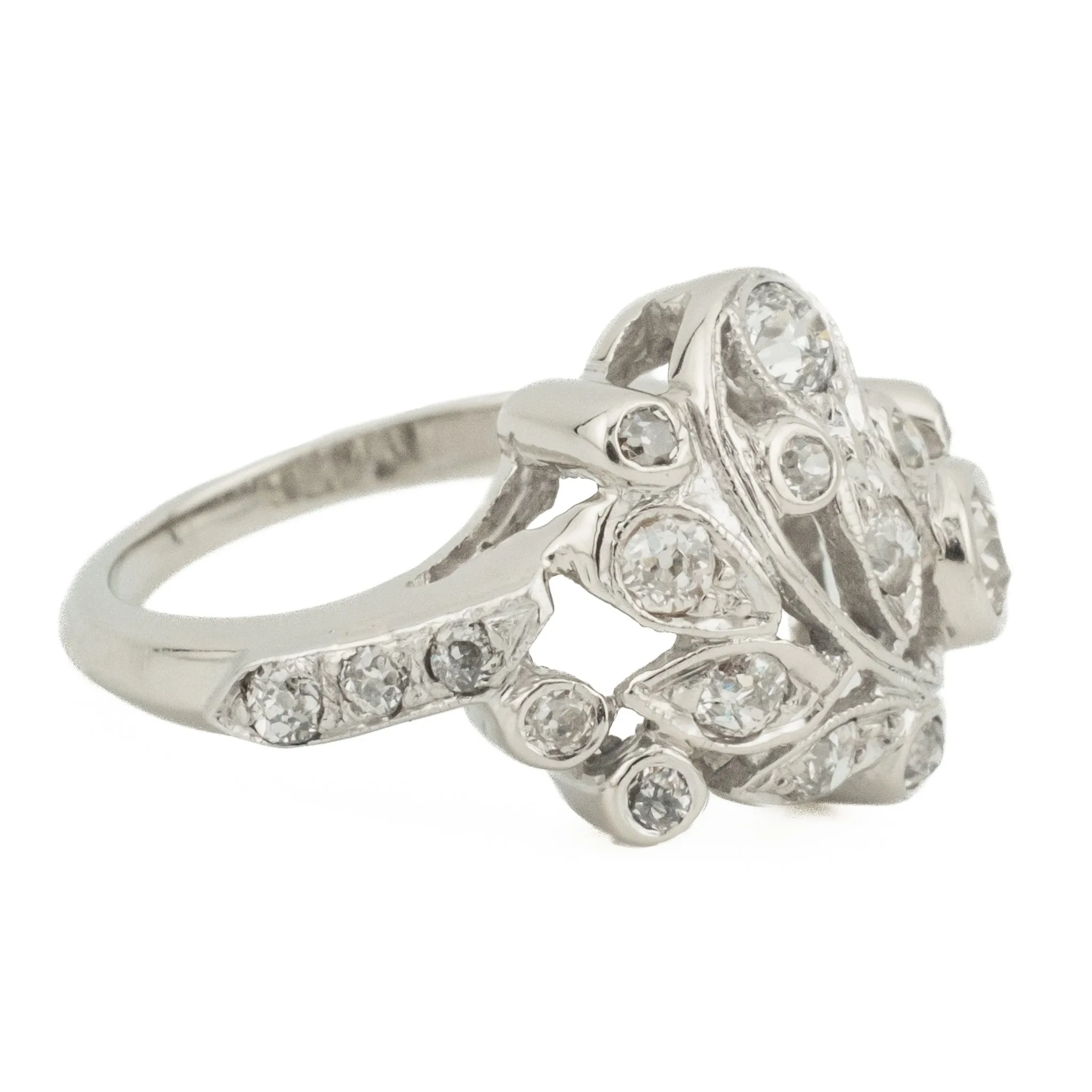 0.69ctw Vintage European Cut Diamond Accented Fashion Ring in 14K White Gold - Size 3.75