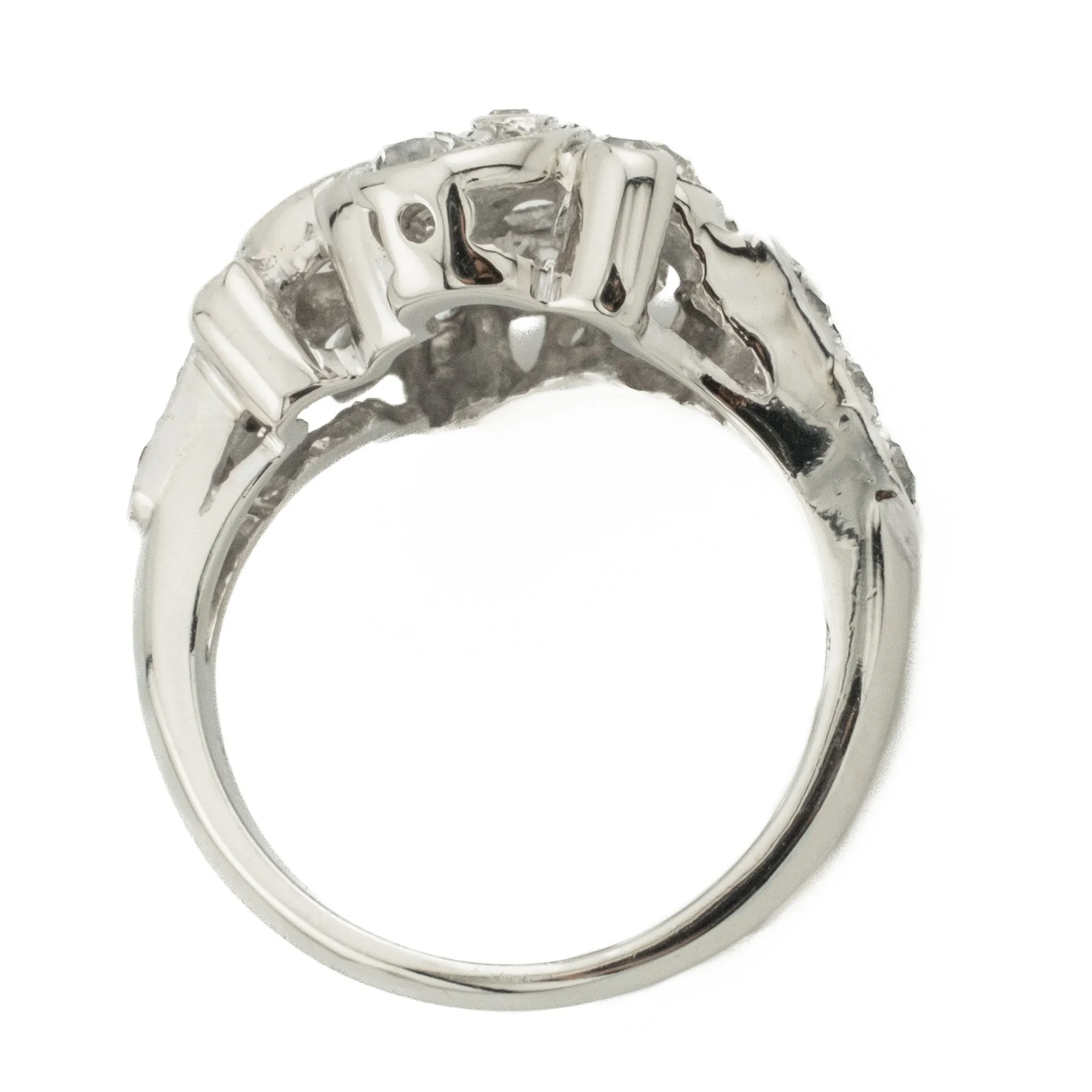 0.69ctw Vintage European Cut Diamond Accented Fashion Ring in 14K White Gold - Size 3.75