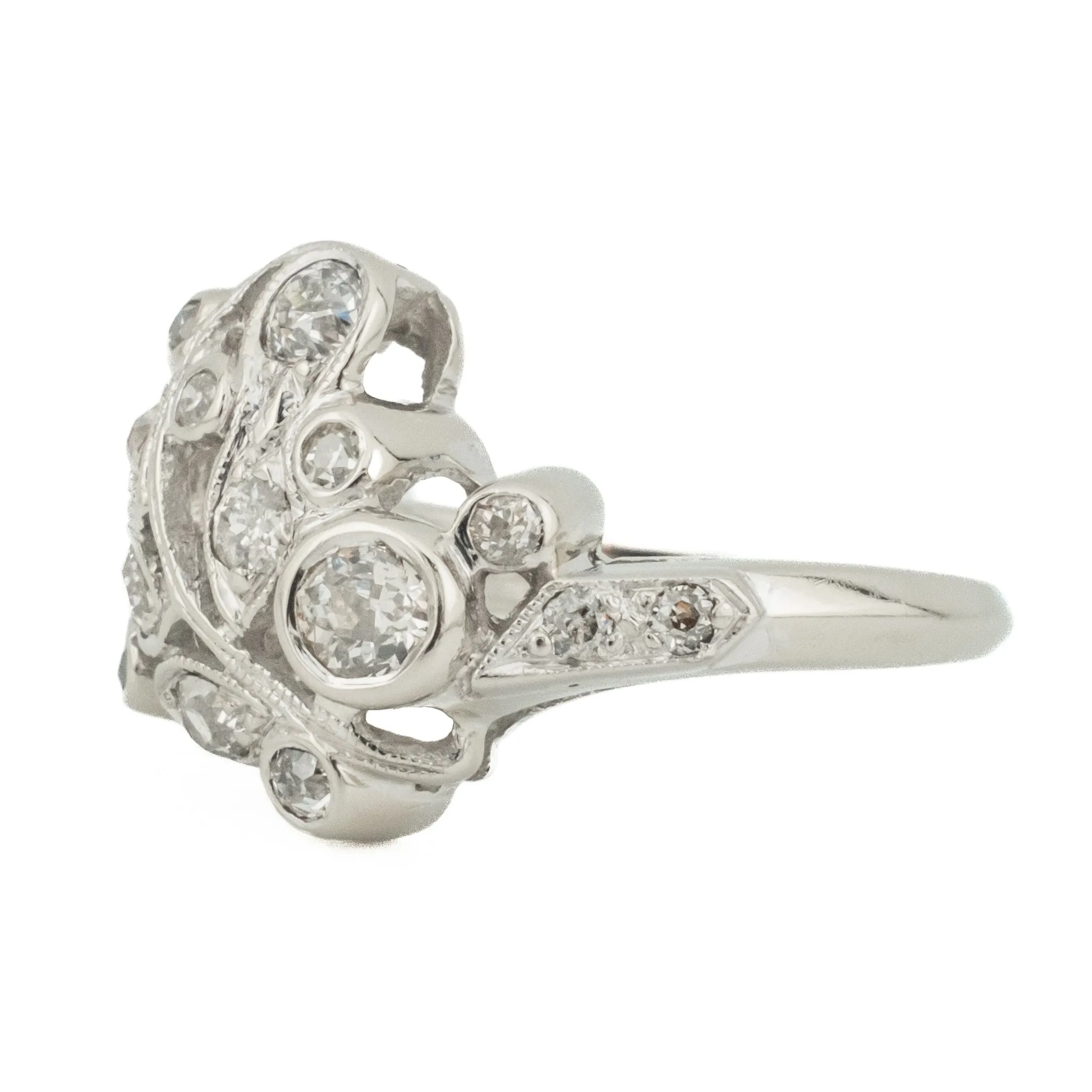 0.69ctw Vintage European Cut Diamond Accented Fashion Ring in 14K White Gold - Size 3.75