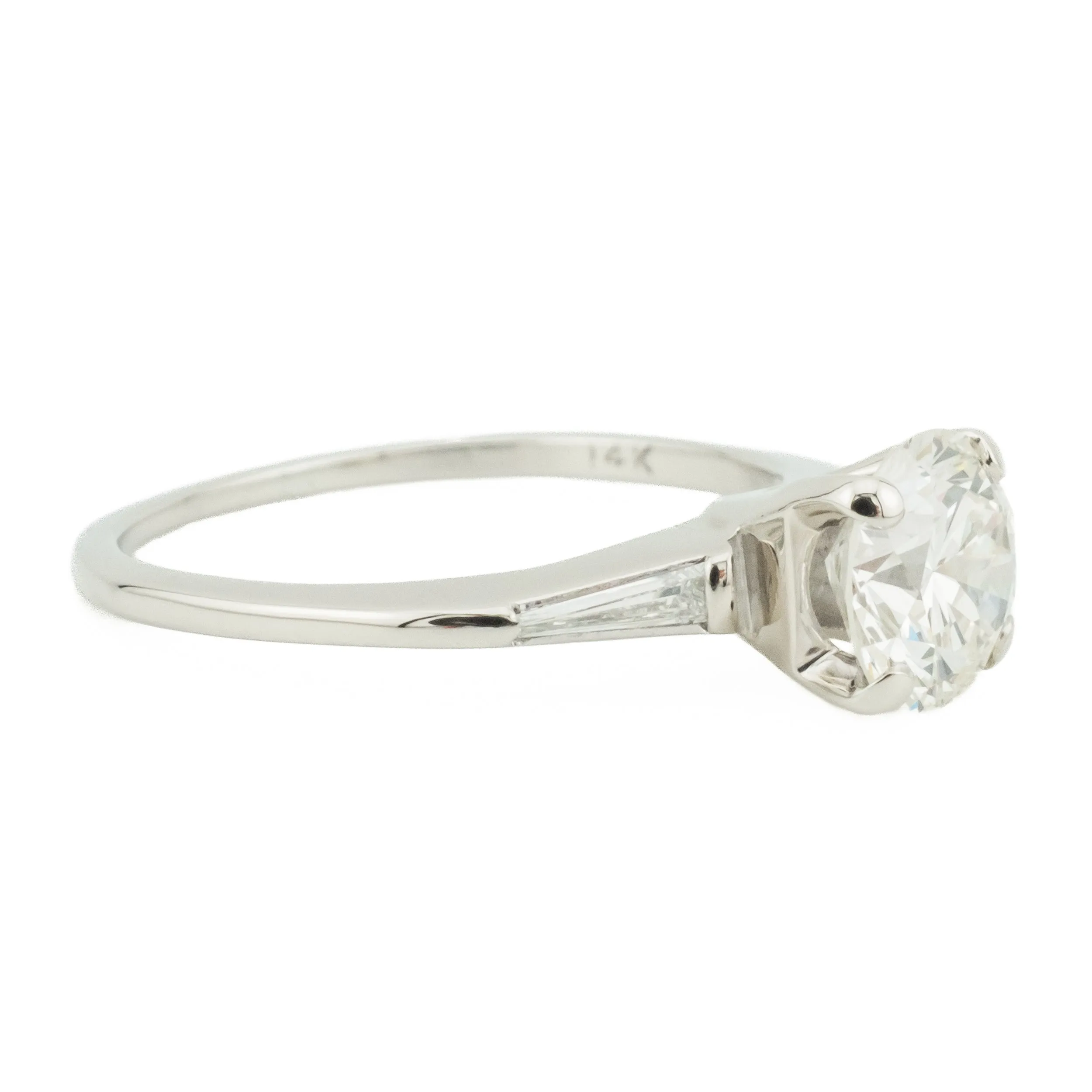 1.00ct J/VS1 Round Diamond and Accented Engagement Ring in 14K White Gold - Size 5
