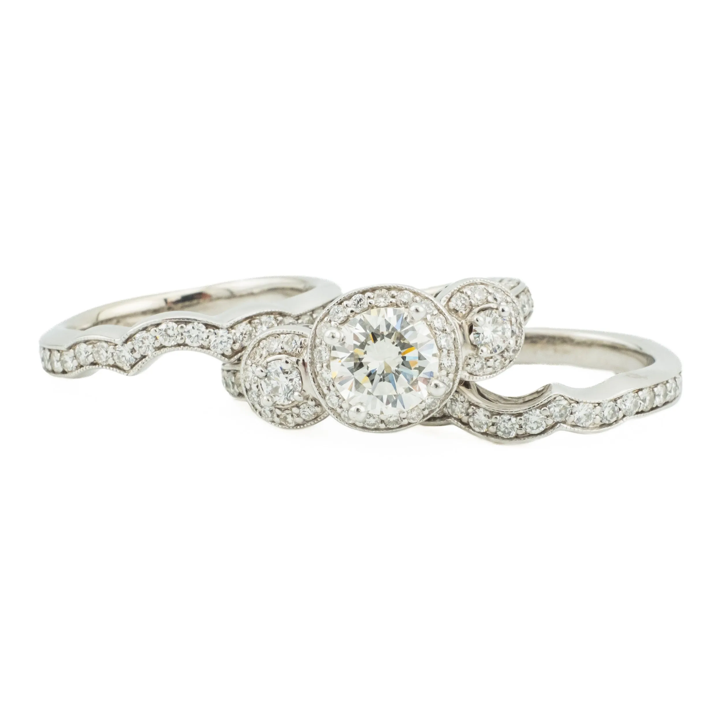 1.00ctw Round Diamond H/SI1 & Accented Bridal Wedding Set in 14K White Gold - Size 5.5
