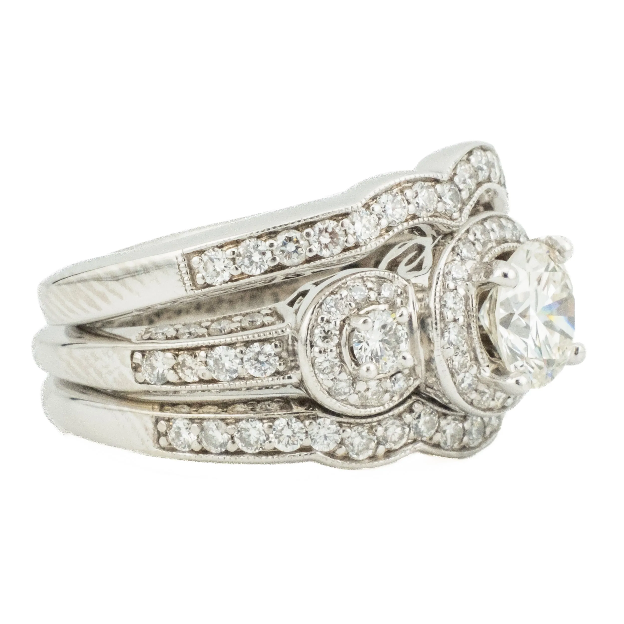 1.00ctw Round Diamond H/SI1 & Accented Bridal Wedding Set in 14K White Gold - Size 5.5