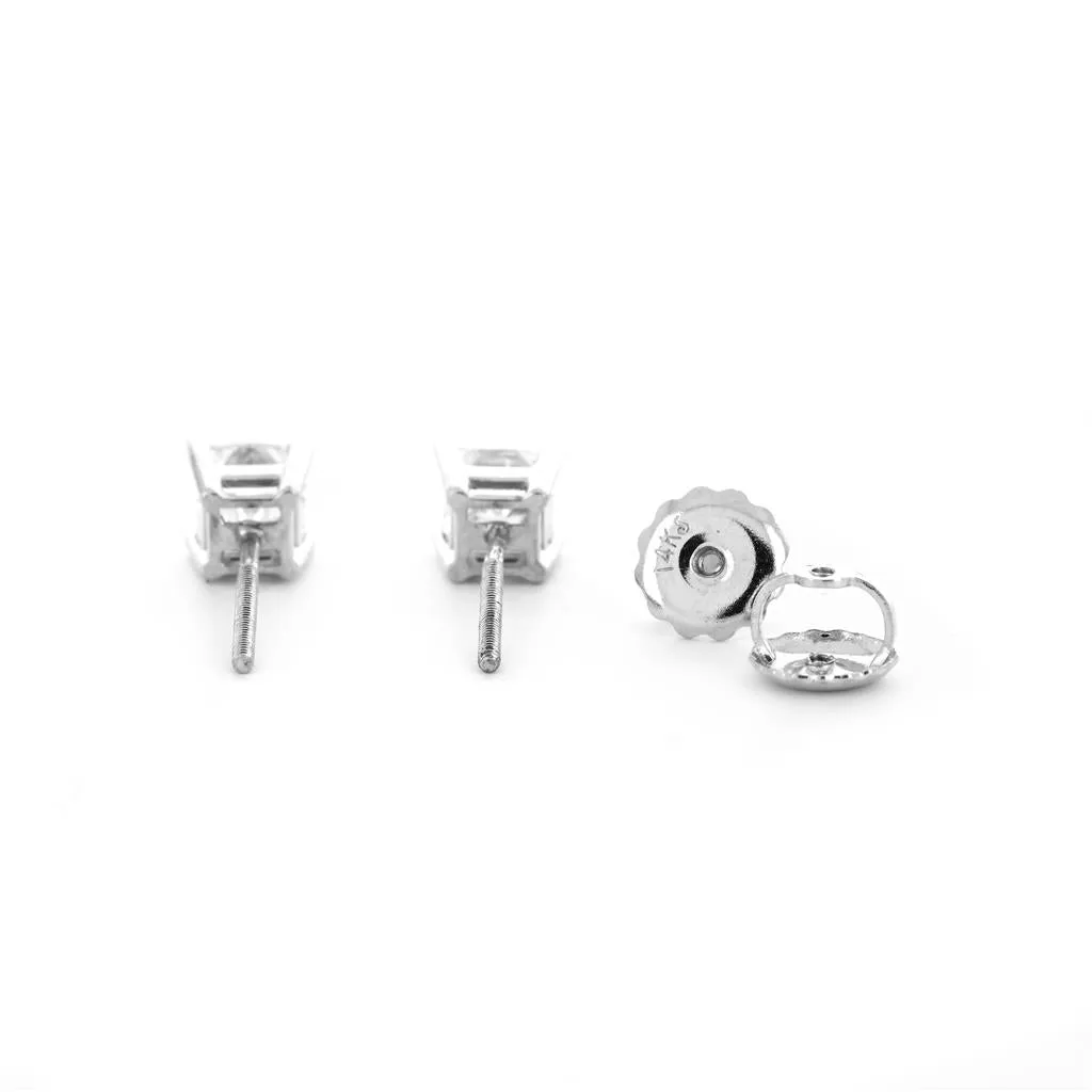 1.04ctw Princess Diamond Stud Earrings - 14K White Gold