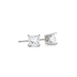 1.04ctw Princess Diamond Stud Earrings - 14K White Gold