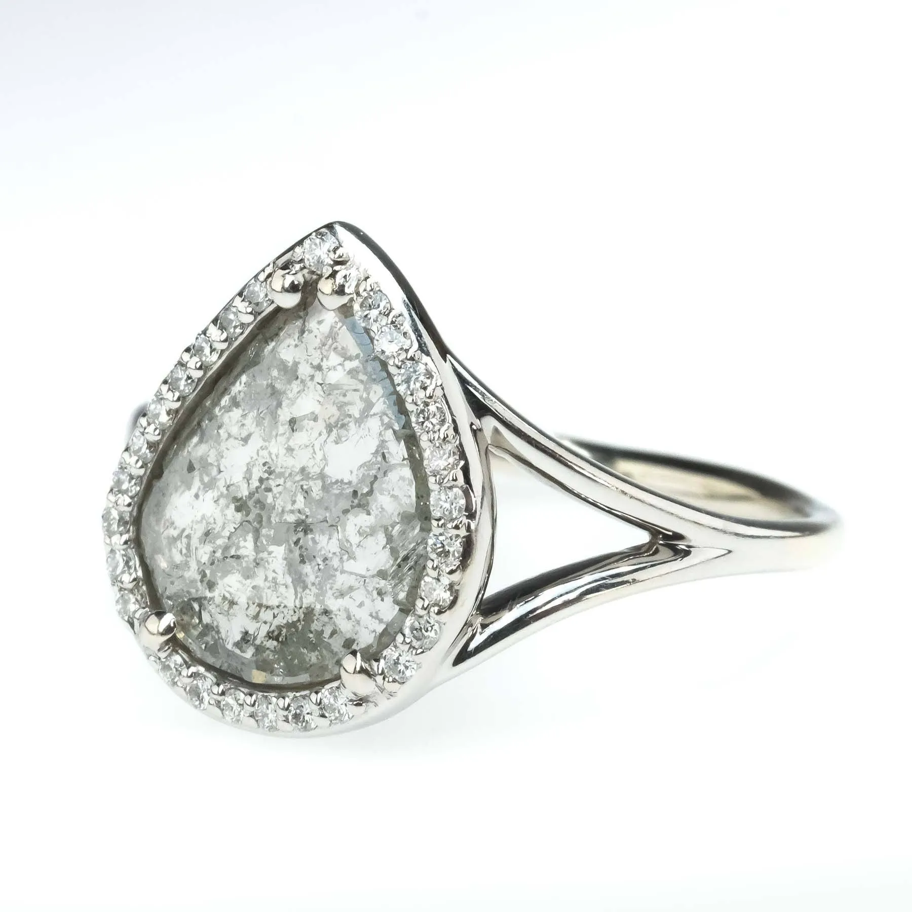 1.16ctw Diamond Slice with Diamond Accents Halo Ring in 14K White Gold