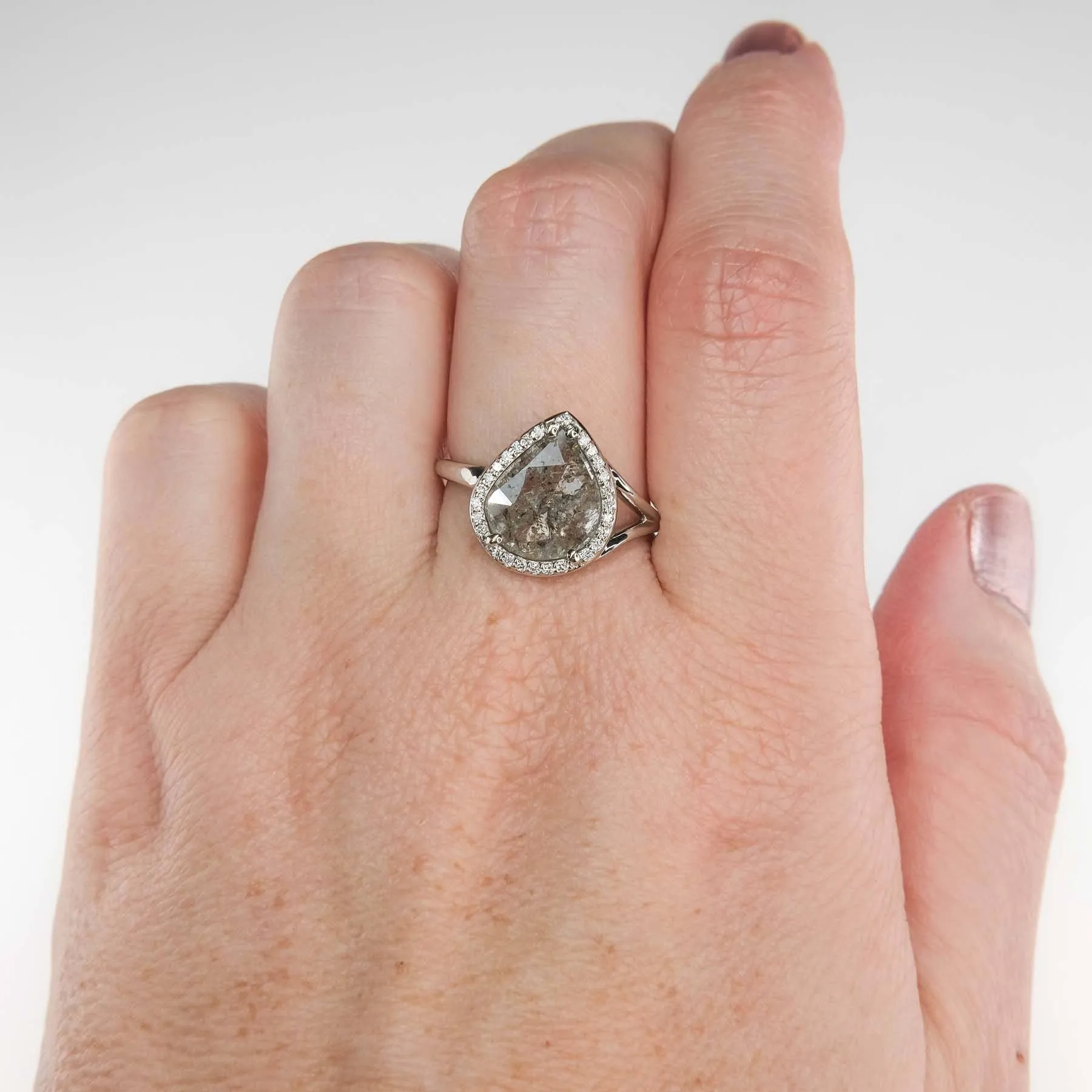 1.16ctw Diamond Slice with Diamond Accents Halo Ring in 14K White Gold