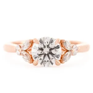1.48CTW Round Lab Grown Diamond Engagement Ring, Floral Side Accent Diamonds - 14K Rose Gold