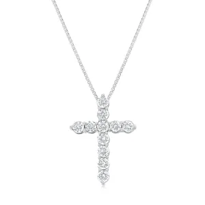 14ct White Gold 1.90 Carat Diamond Cross Pendant with Round Brilliant Cut Diamond on 45cm Chain
