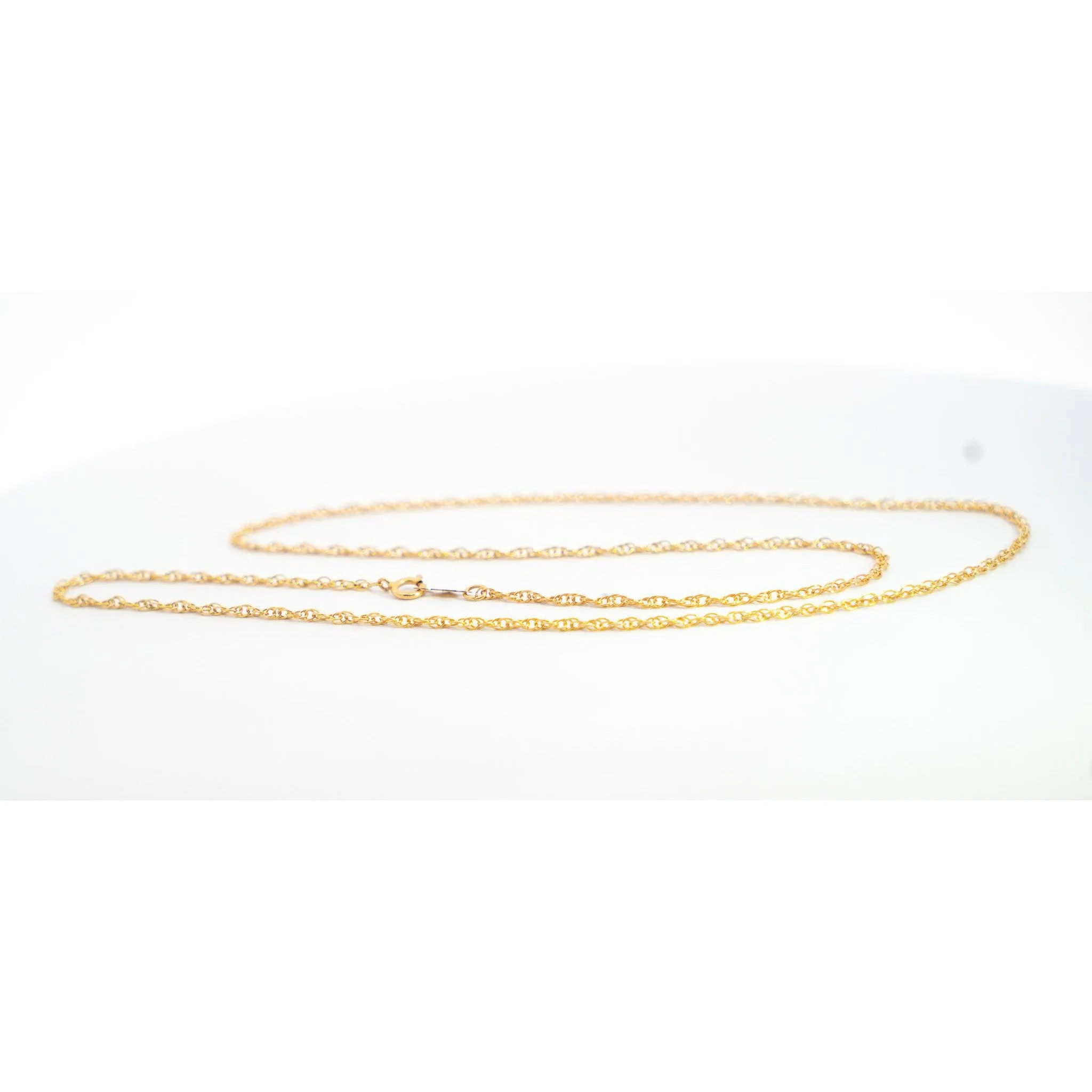 14K Solid Yellow Gold Thin 1-1.5MM Rope Chain Cable Choker Necklace 15-18"