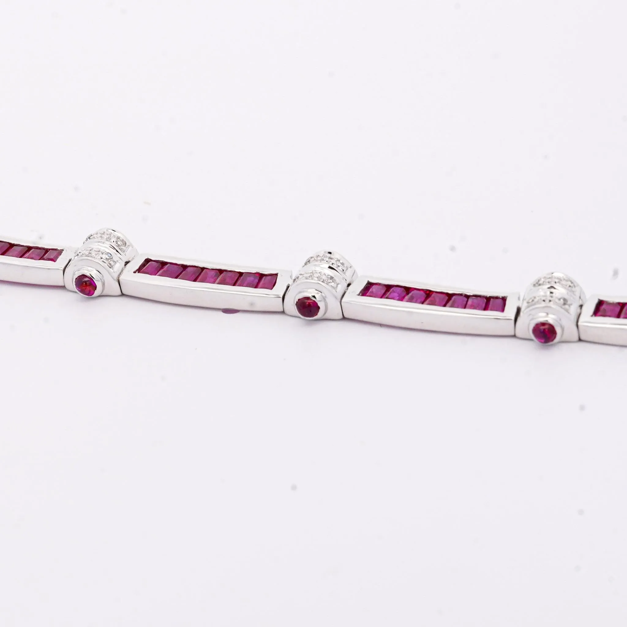 17.3ct Ruby and Diamond 18K White Gold Retro Choker Necklace