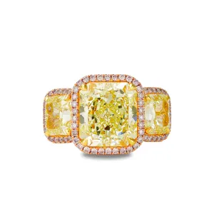 18CT ROSE AND WHITE GOLD FANCY YELLOW DIAMOND TRILOGY RING