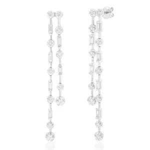 18ct White Gold Drop Diamond Earings with Round and Baguette Diamonds