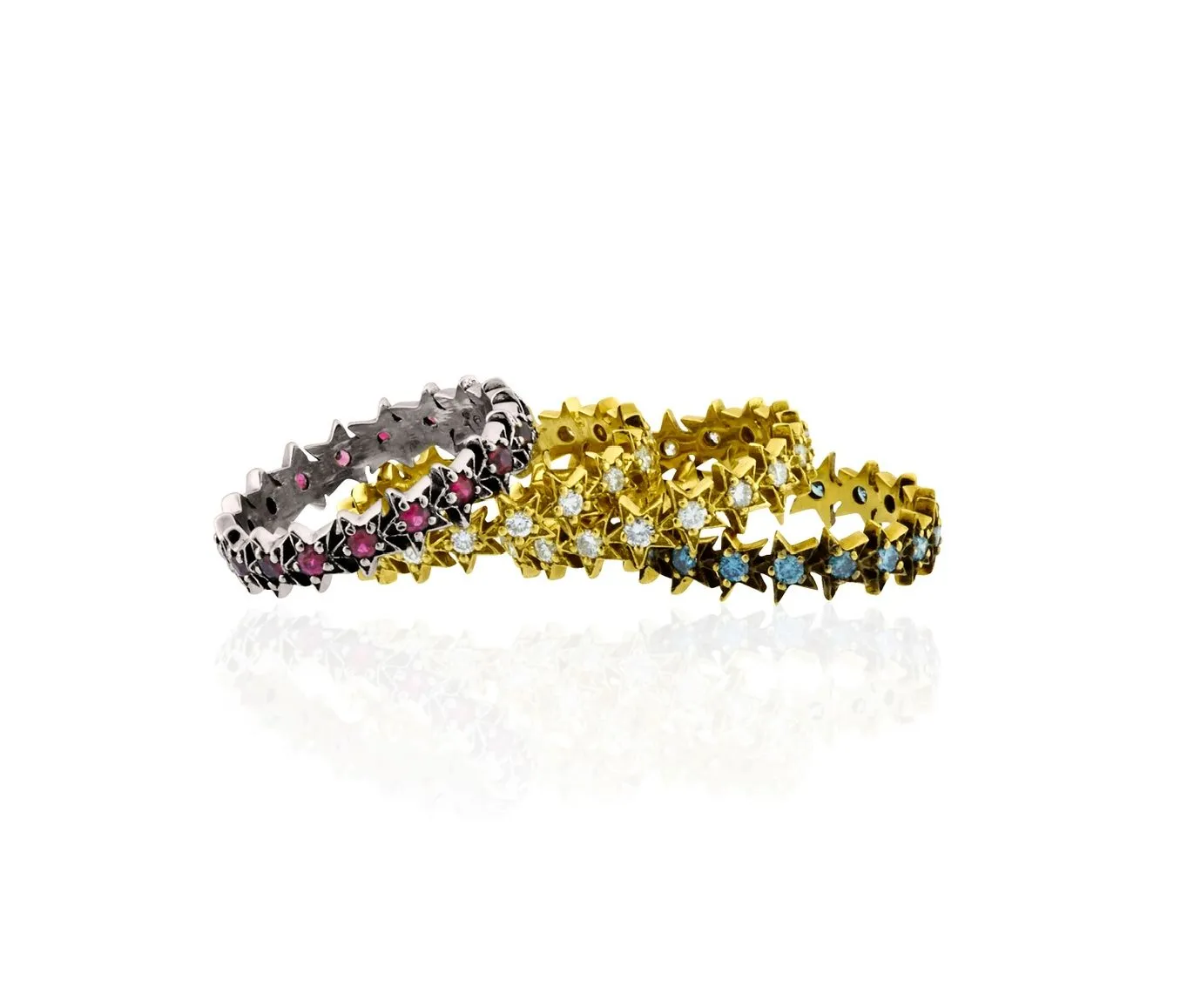 18kt Gold Stackable Pav Diamond Star Eternity Band