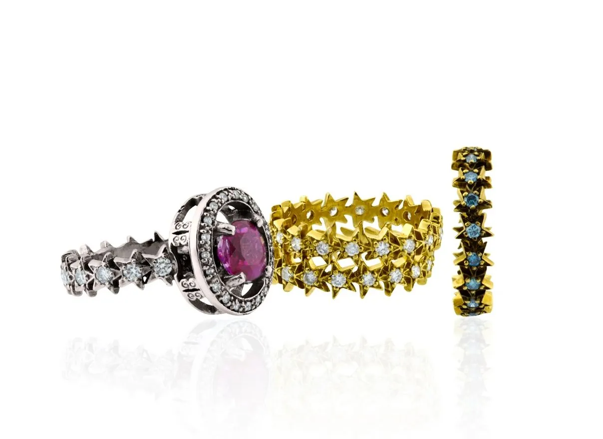 18kt Gold Stackable Pav Diamond Star Eternity Band