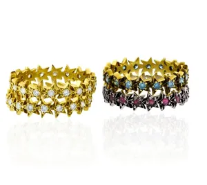 18kt Gold Stackable Pav Diamond Star Eternity Band