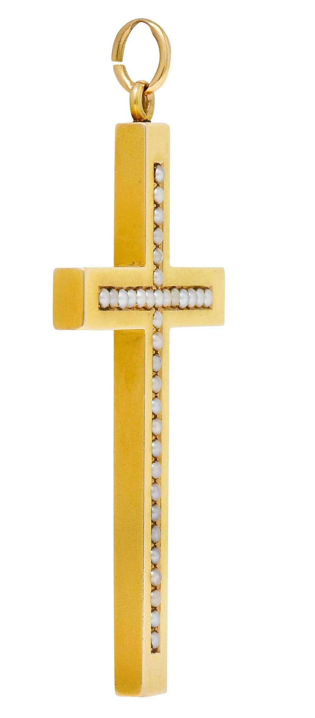 1900 Victorian Natural Freshwater Pearl 14 Karat Gold Cross Pendant