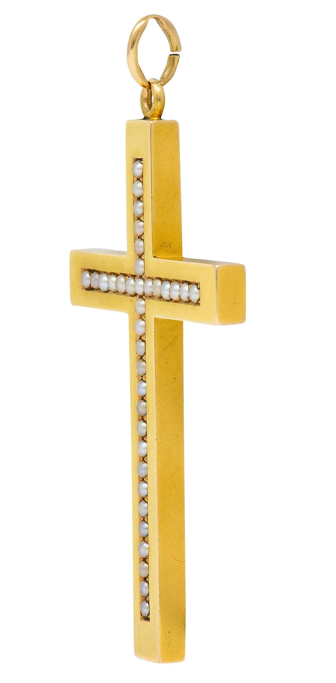 1900 Victorian Natural Freshwater Pearl 14 Karat Gold Cross Pendant