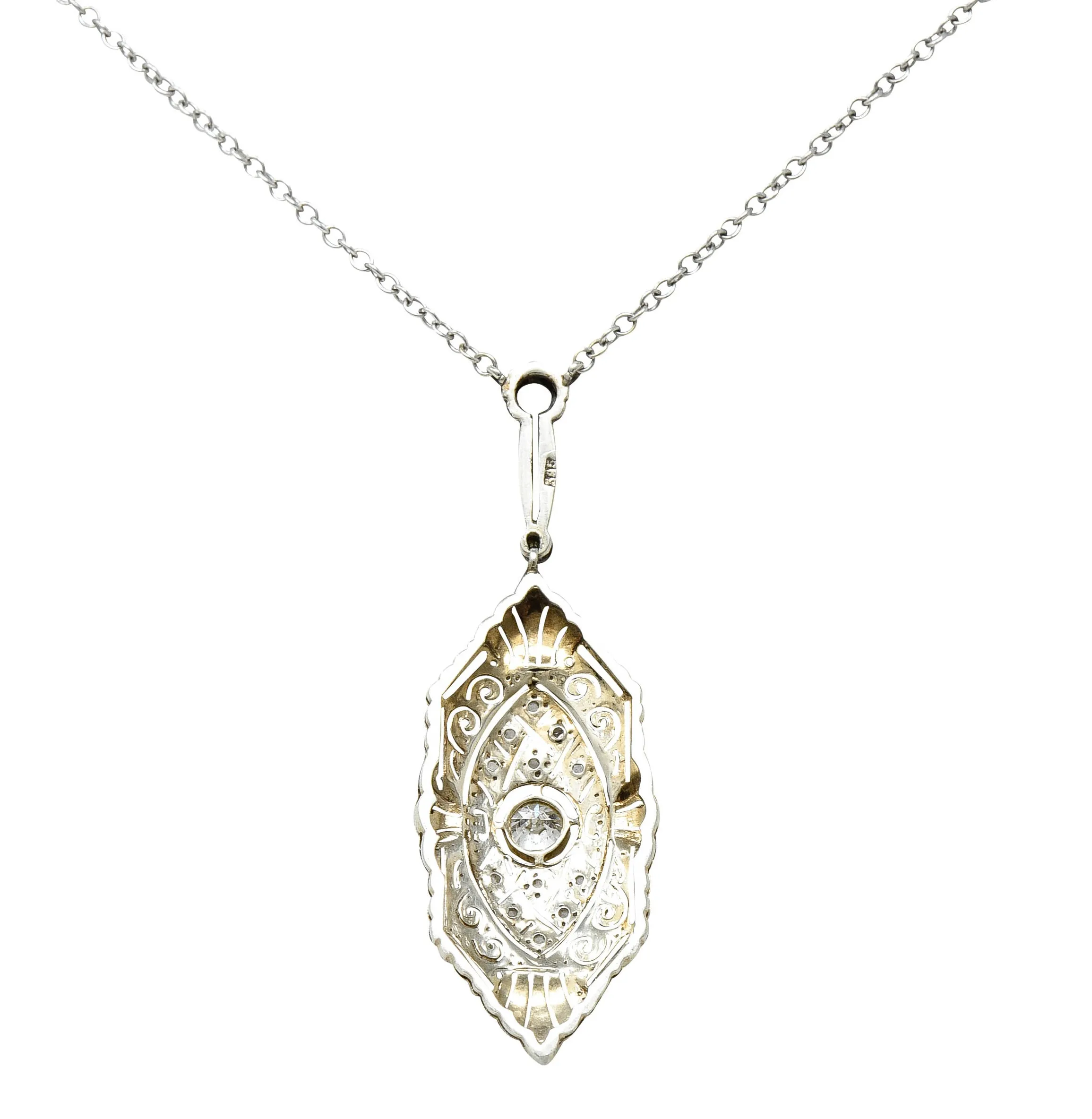 1920's Art Deco Diamond Platinum-Topped 14 Karat White Gold Drop Necklace