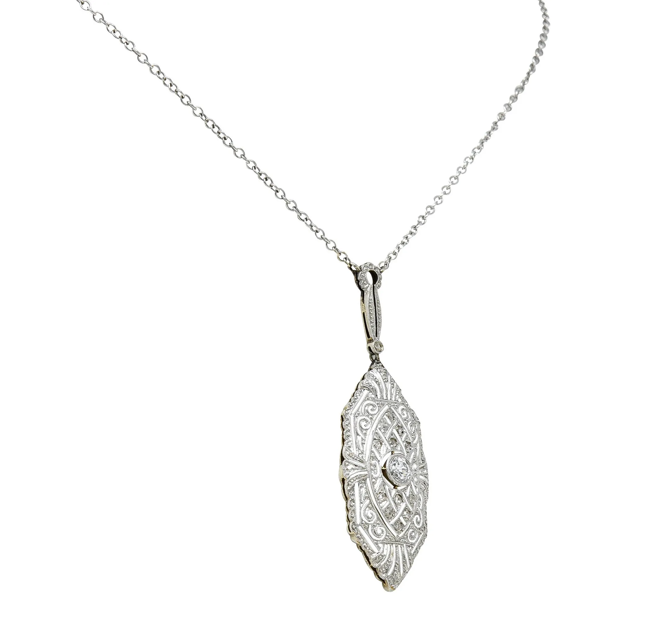 1920's Art Deco Diamond Platinum-Topped 14 Karat White Gold Drop Necklace
