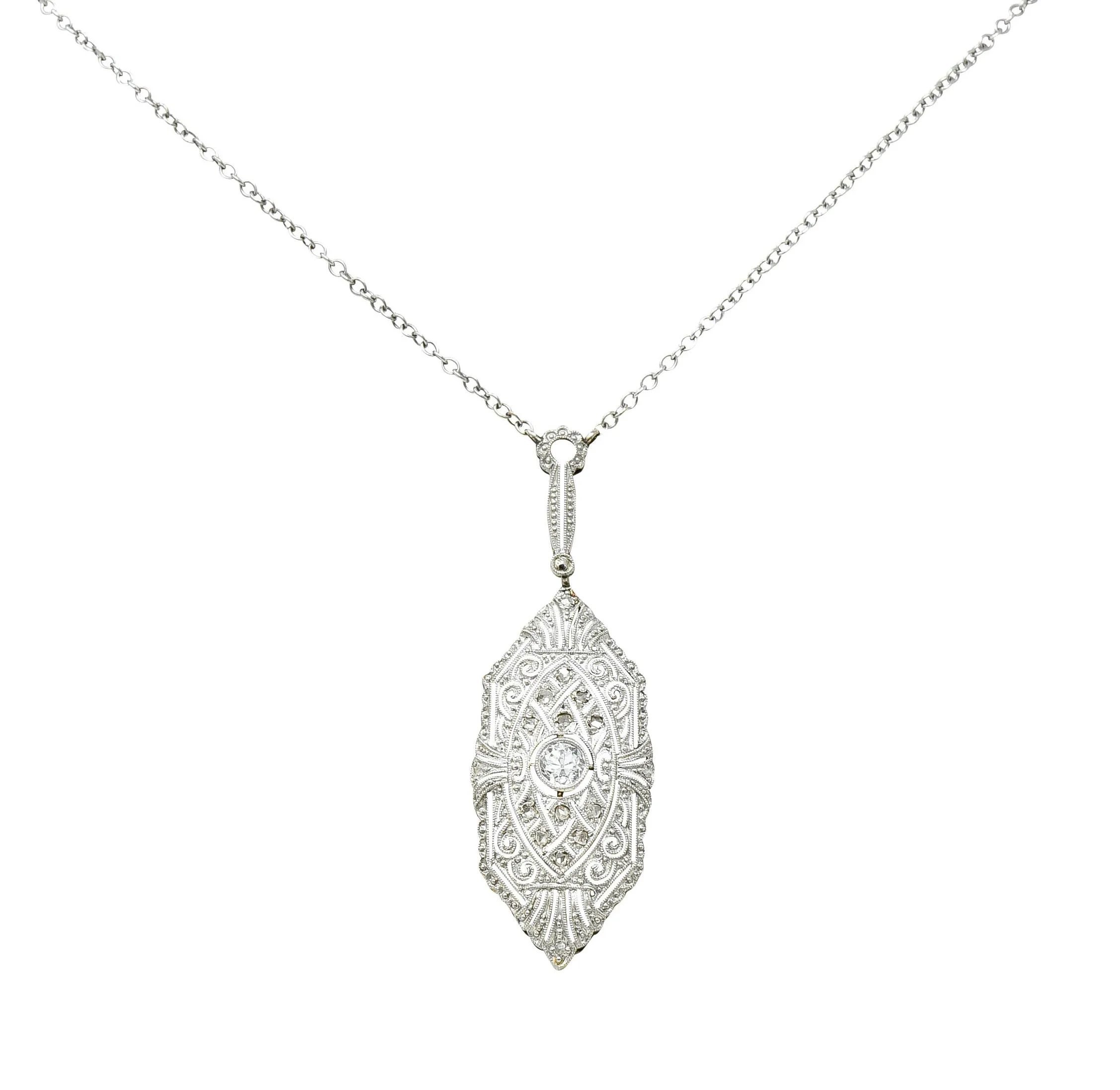 1920's Art Deco Diamond Platinum-Topped 14 Karat White Gold Drop Necklace