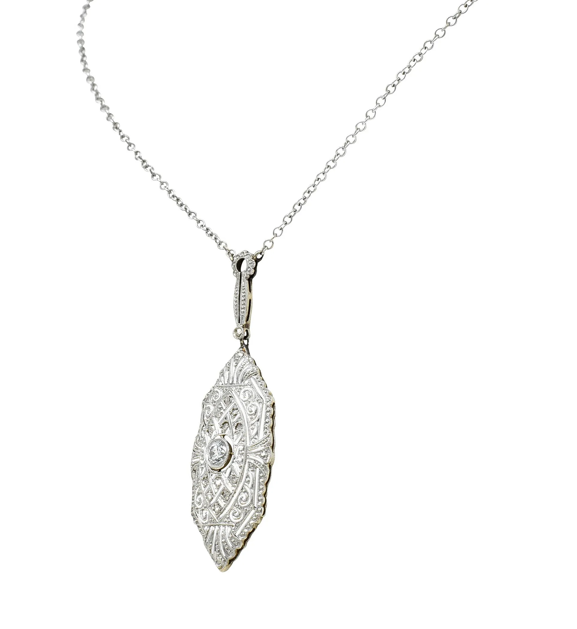 1920's Art Deco Diamond Platinum-Topped 14 Karat White Gold Drop Necklace