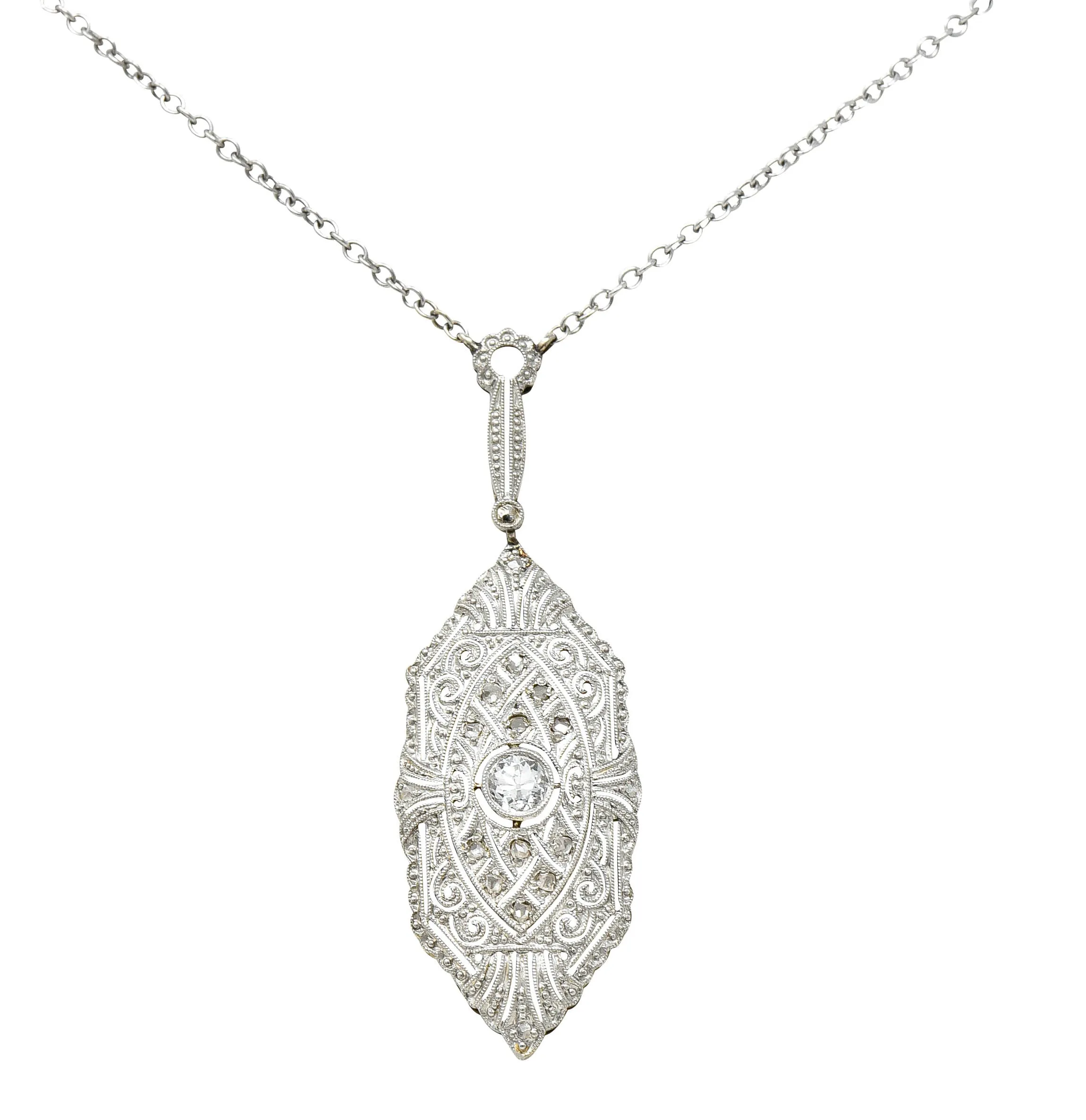 1920's Art Deco Diamond Platinum-Topped 14 Karat White Gold Drop Necklace