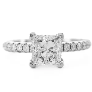 1.92ctw Princess Diamond Pav Solitaire Engagement Ring - 14k White Gold