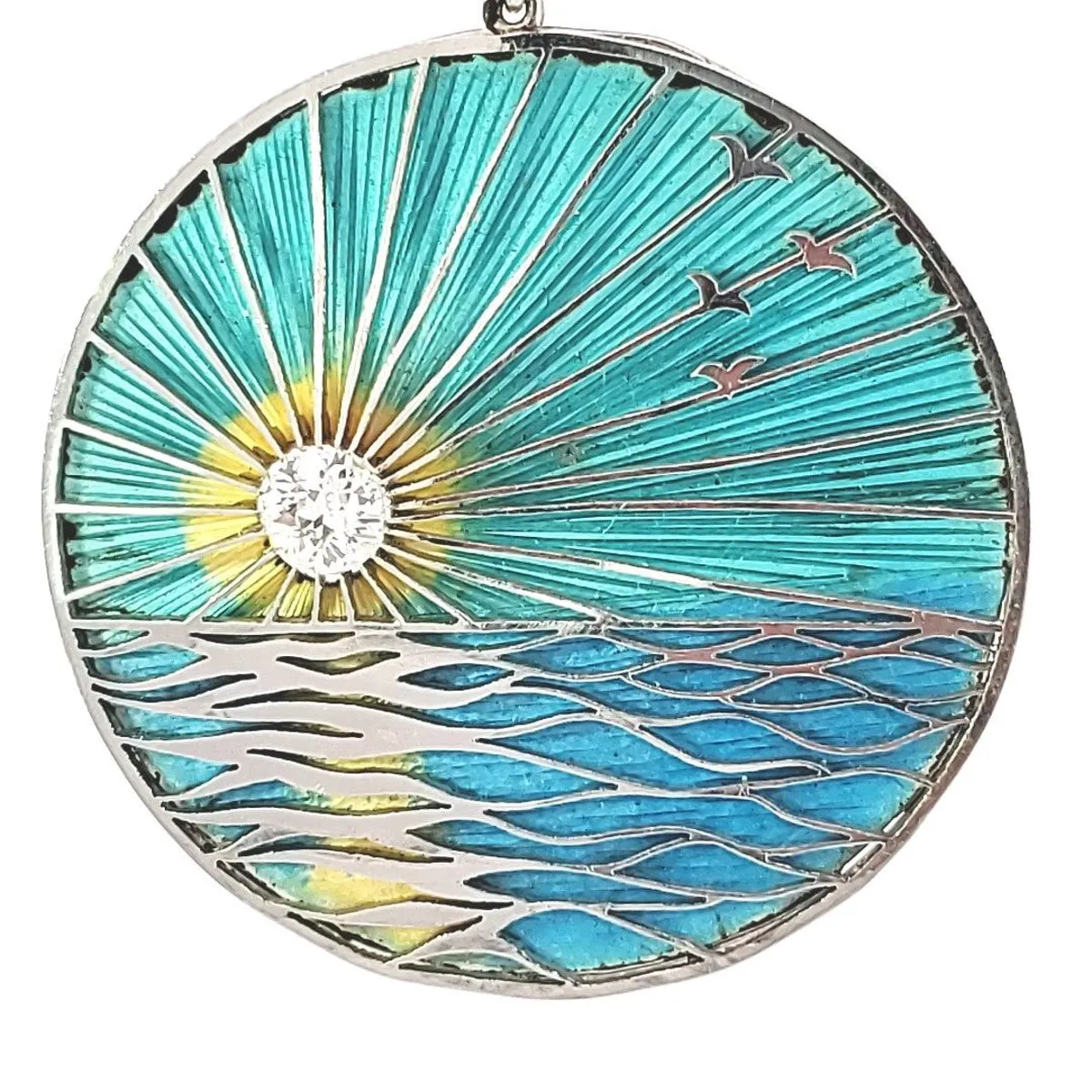 1930s Platinum Enamel & Diamond Pendant