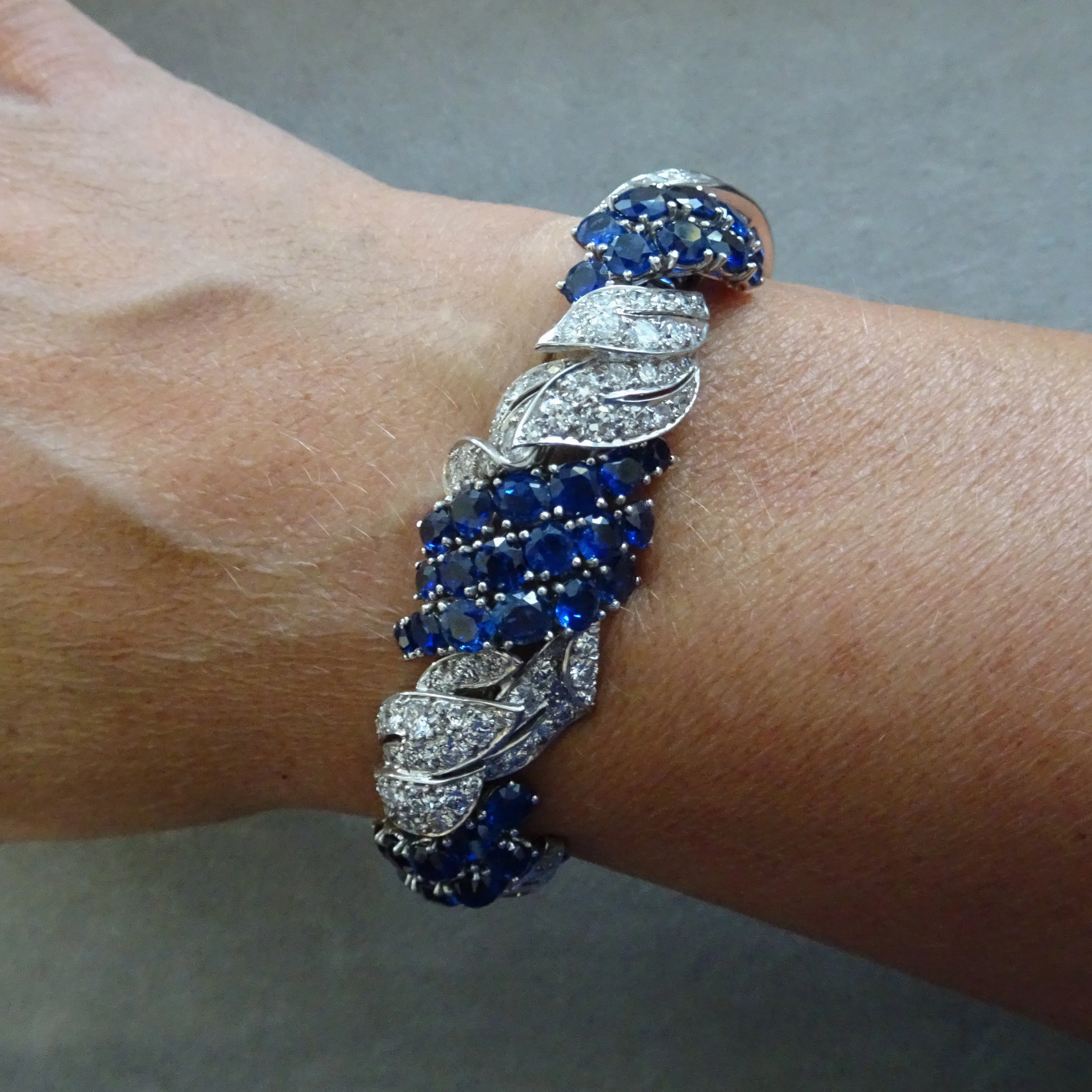1940s Platinum Diamond & Blue Sapphire Bracelet