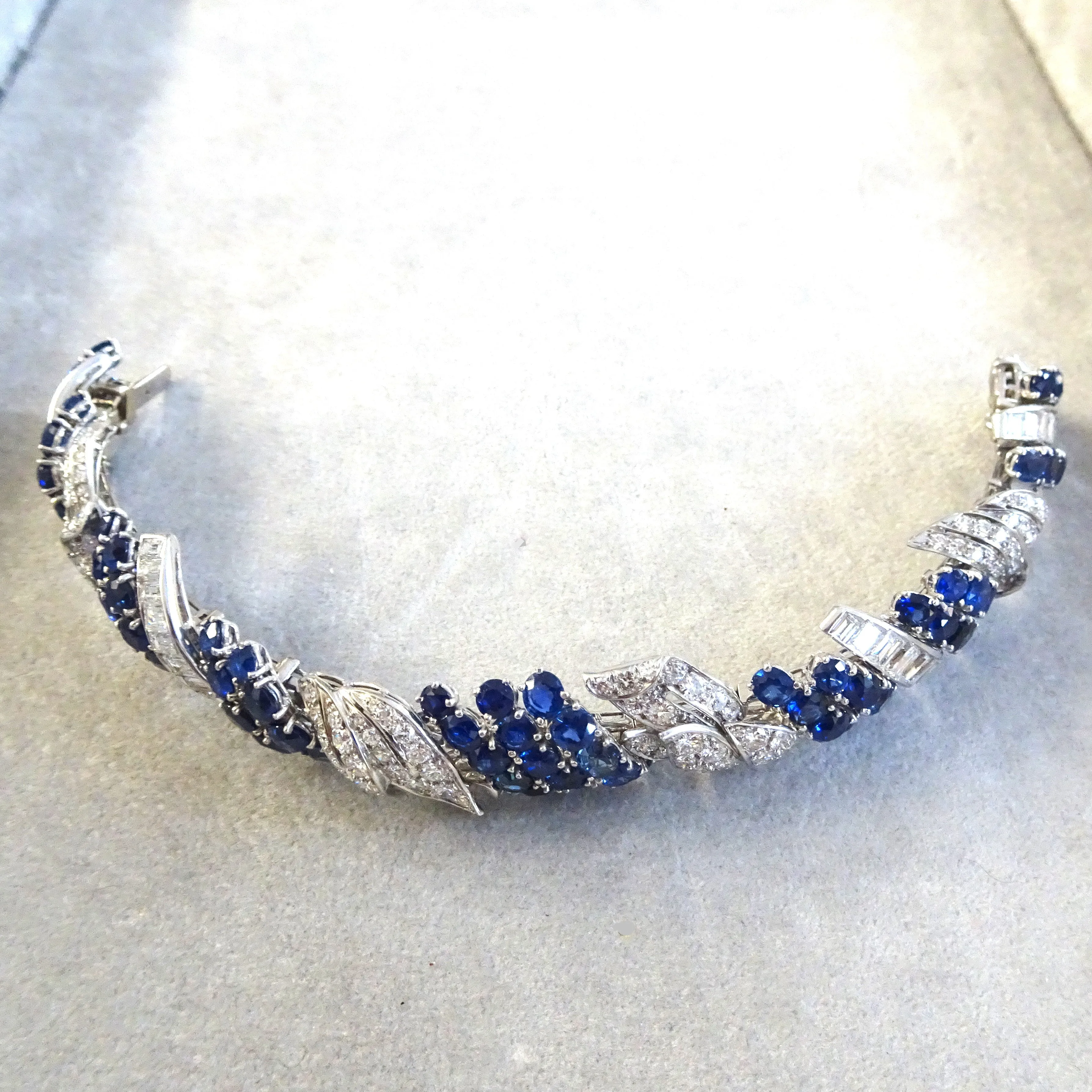 1940s Platinum Diamond & Blue Sapphire Bracelet
