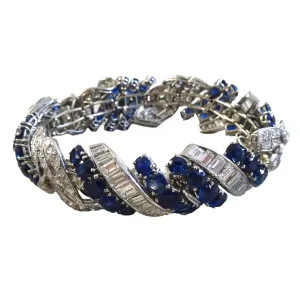 1940s Platinum Diamond & Blue Sapphire Bracelet