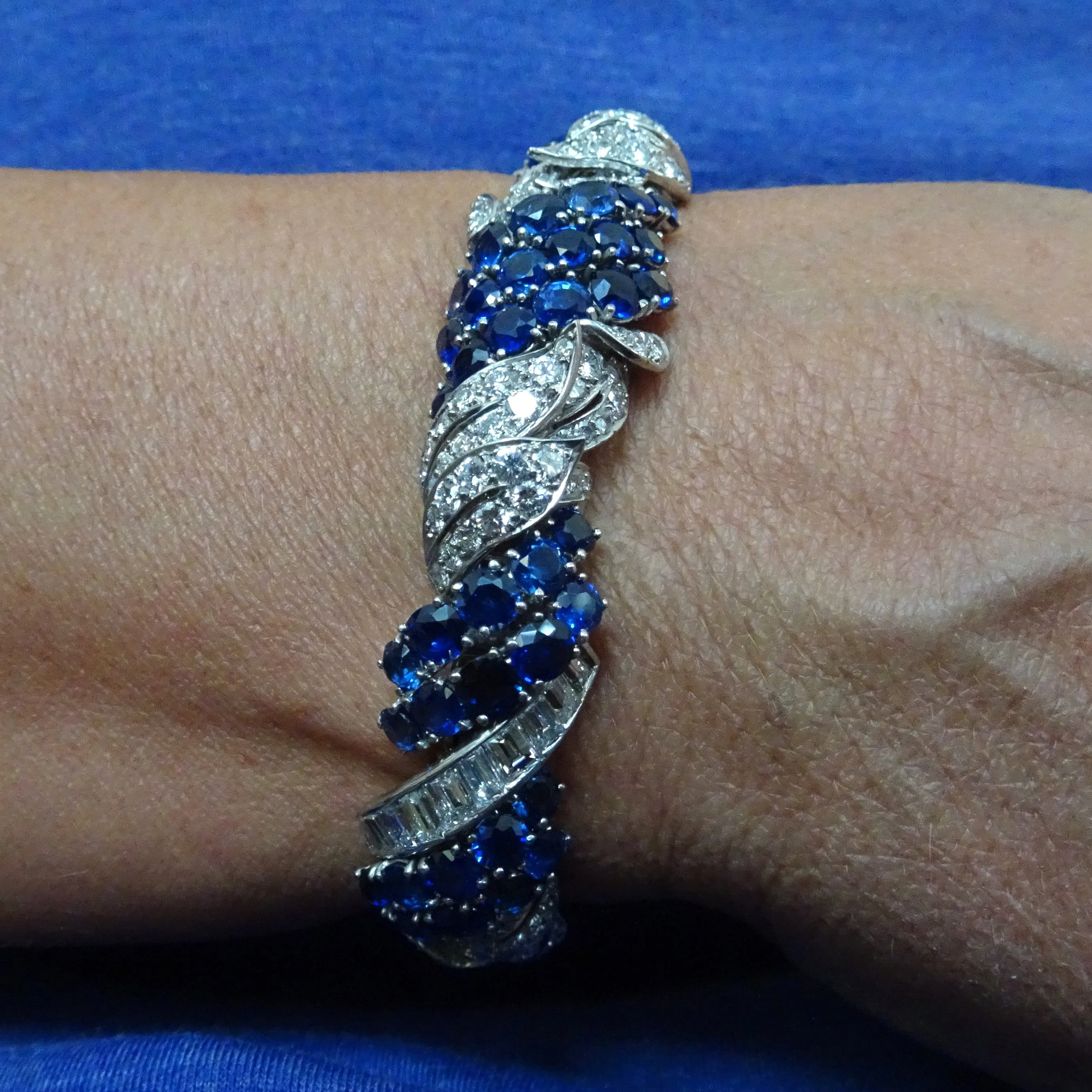 1940s Platinum Diamond & Blue Sapphire Bracelet