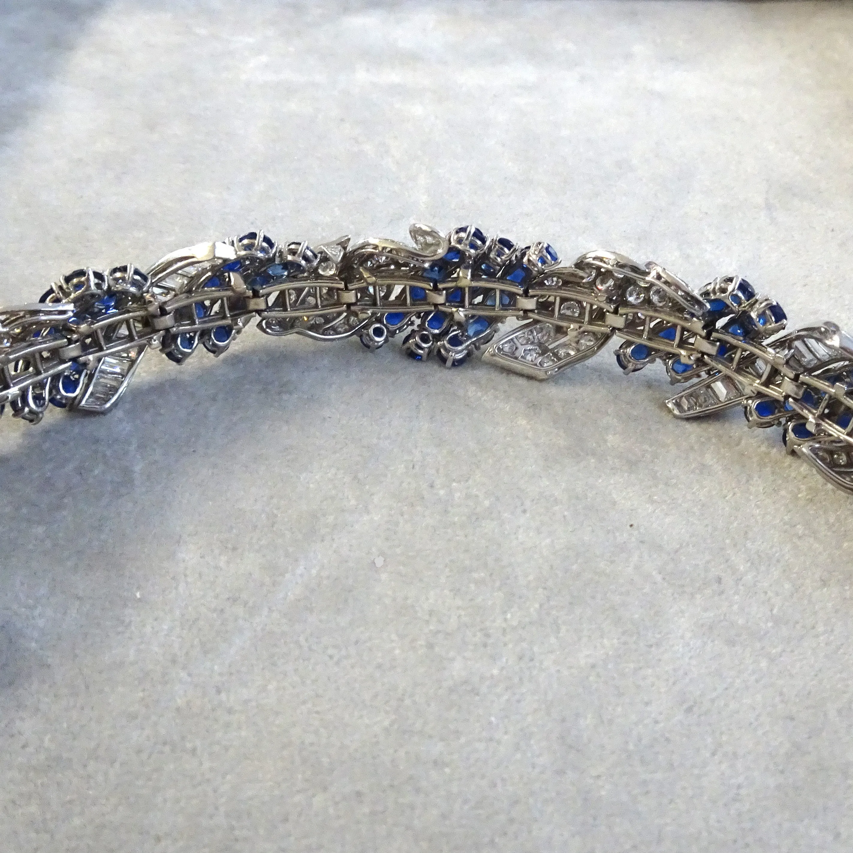 1940s Platinum Diamond & Blue Sapphire Bracelet