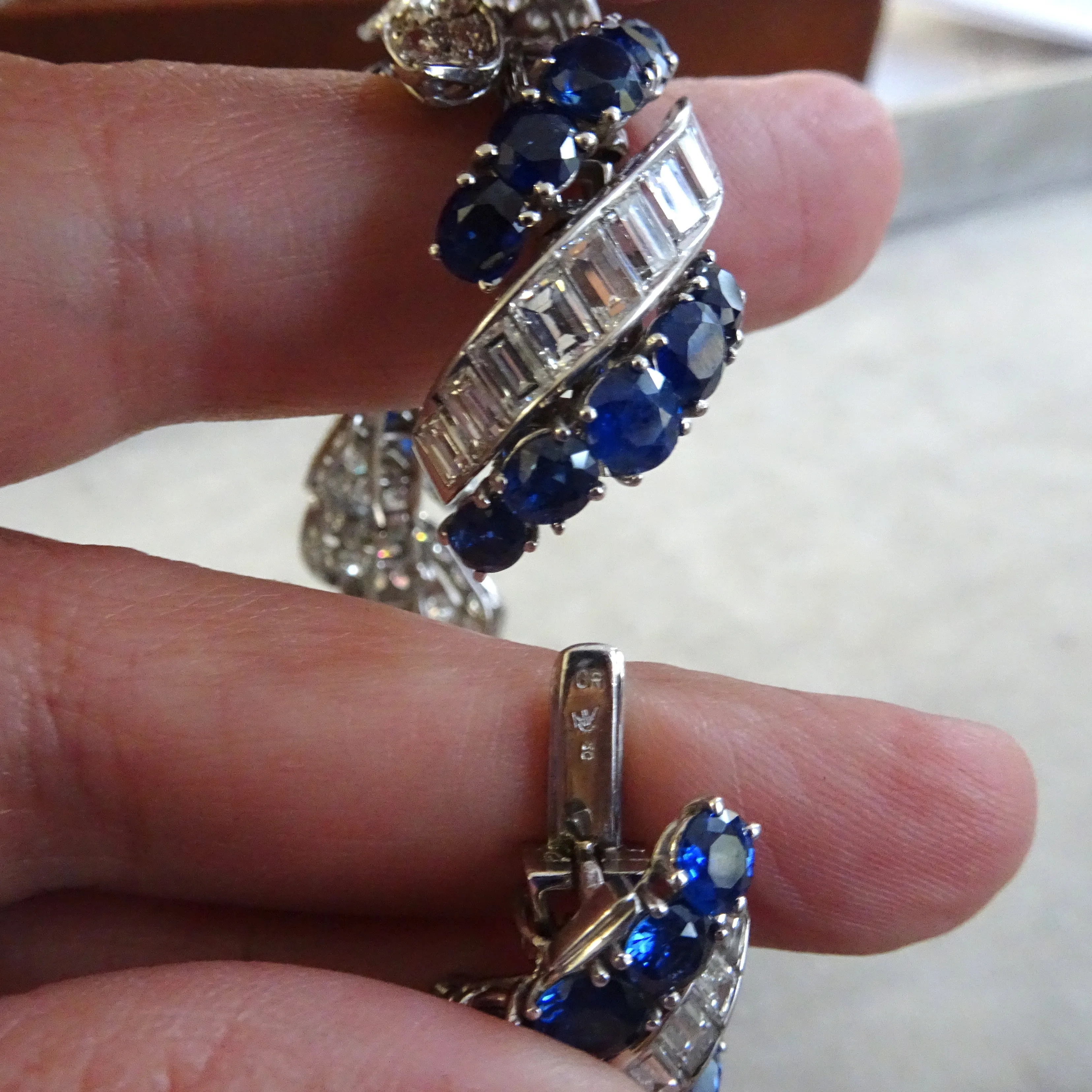 1940s Platinum Diamond & Blue Sapphire Bracelet