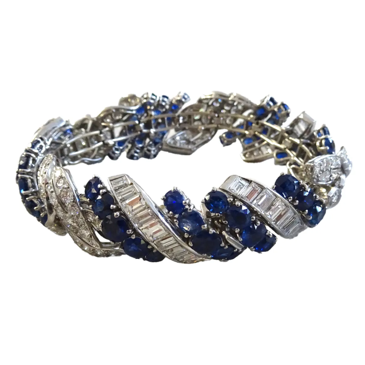 1940s Platinum Diamond & Blue Sapphire Bracelet