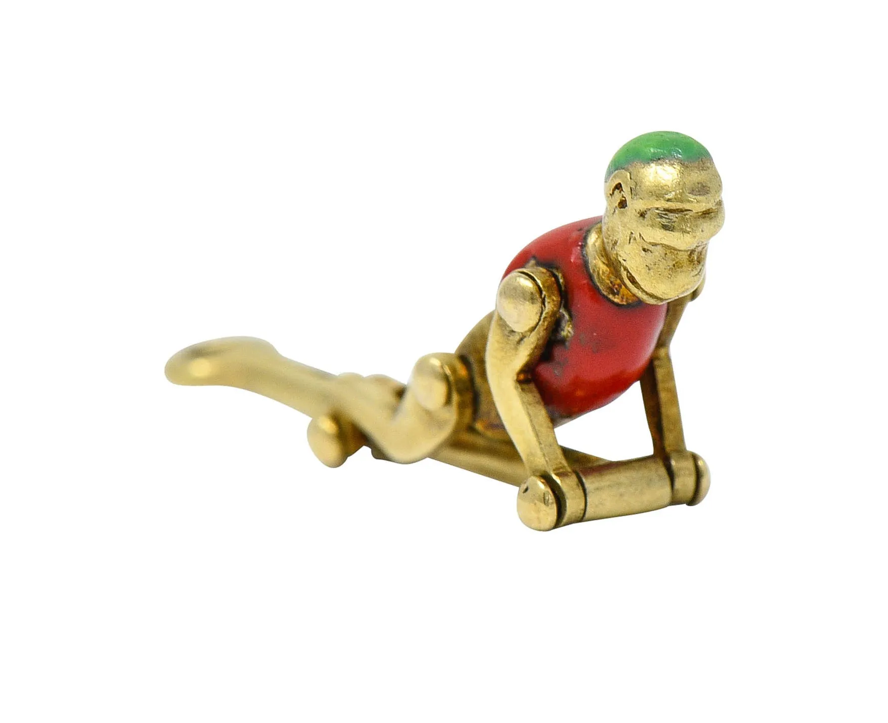 1940's Retro Enamel 14 Karat Gold Articulated Circus Monkey Charm