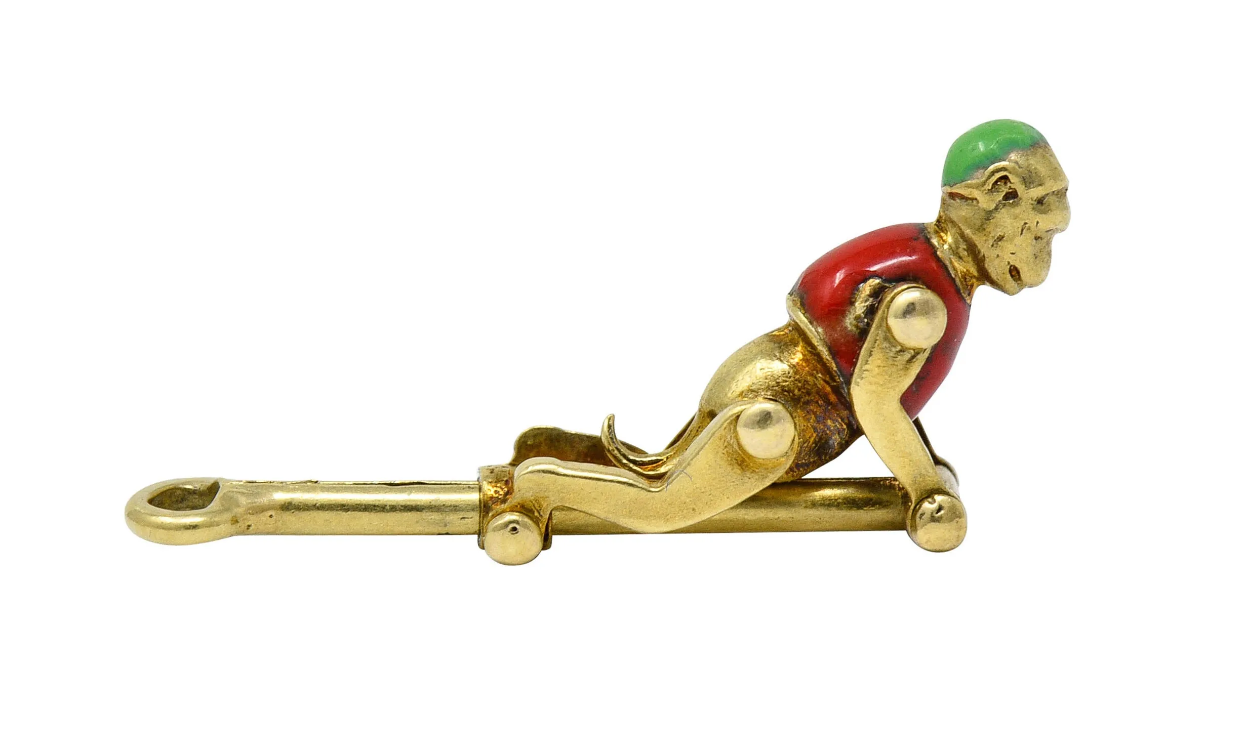 1940's Retro Enamel 14 Karat Gold Articulated Circus Monkey Charm