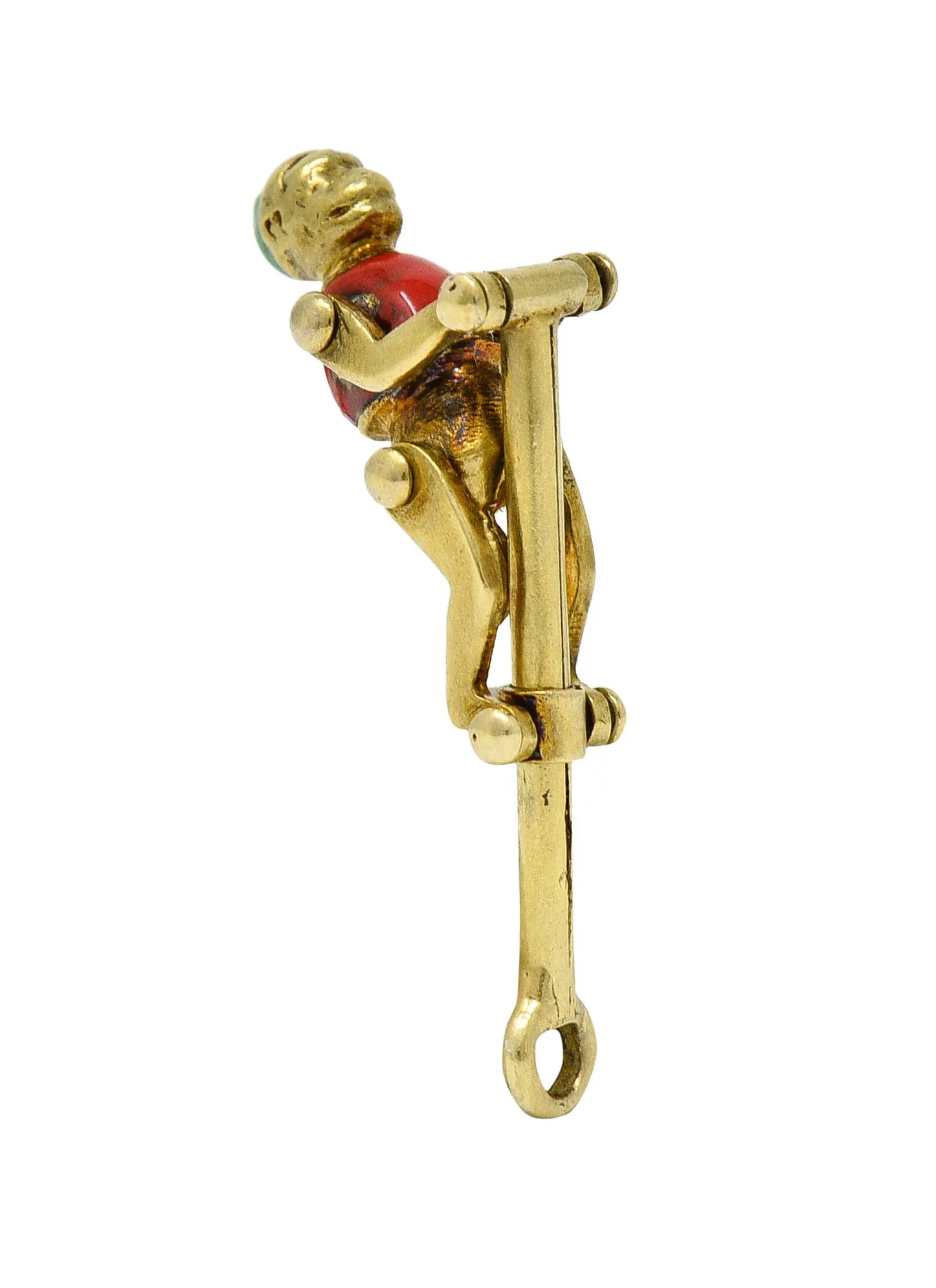 1940's Retro Enamel 14 Karat Gold Articulated Circus Monkey Charm