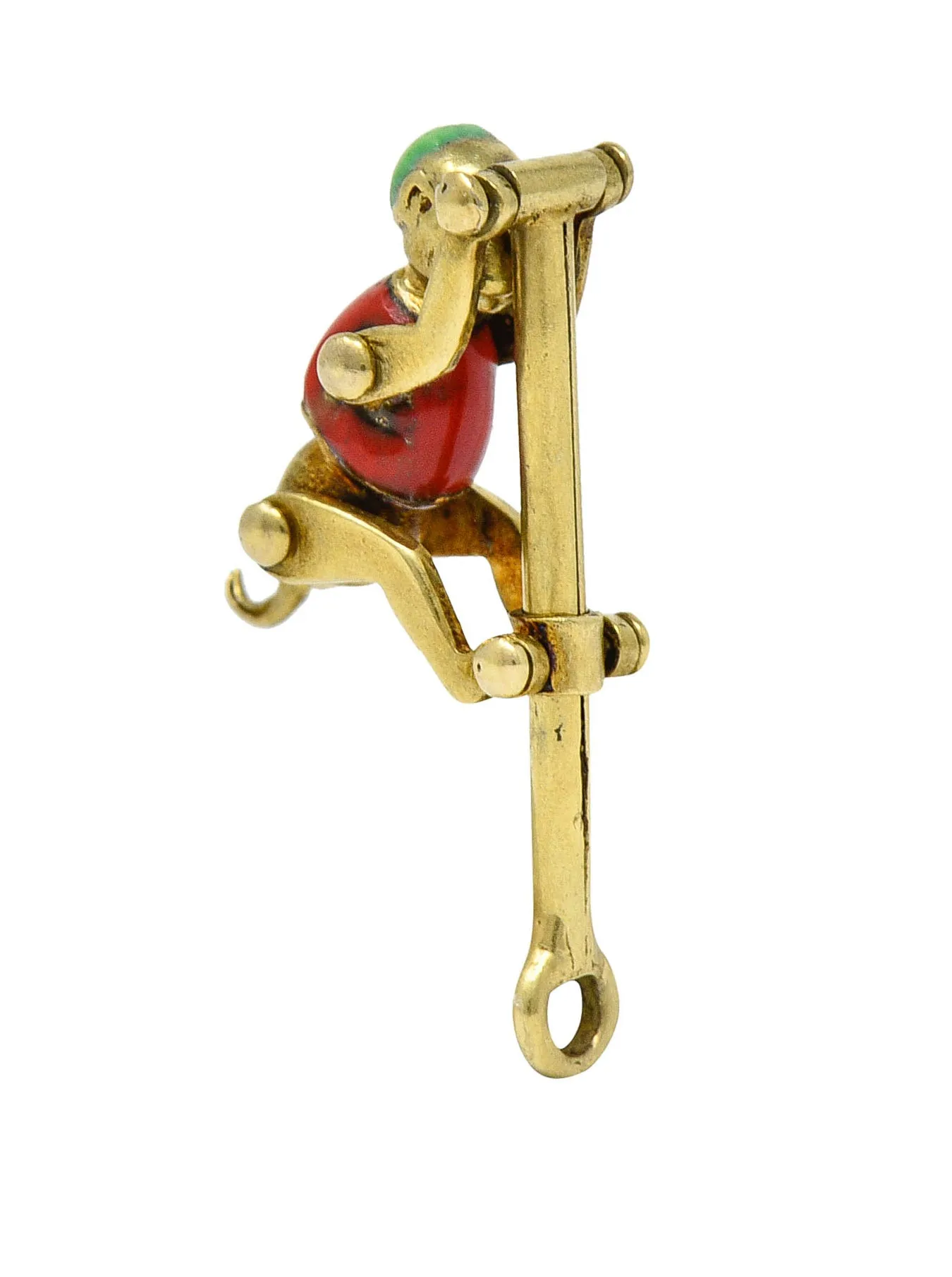 1940's Retro Enamel 14 Karat Gold Articulated Circus Monkey Charm