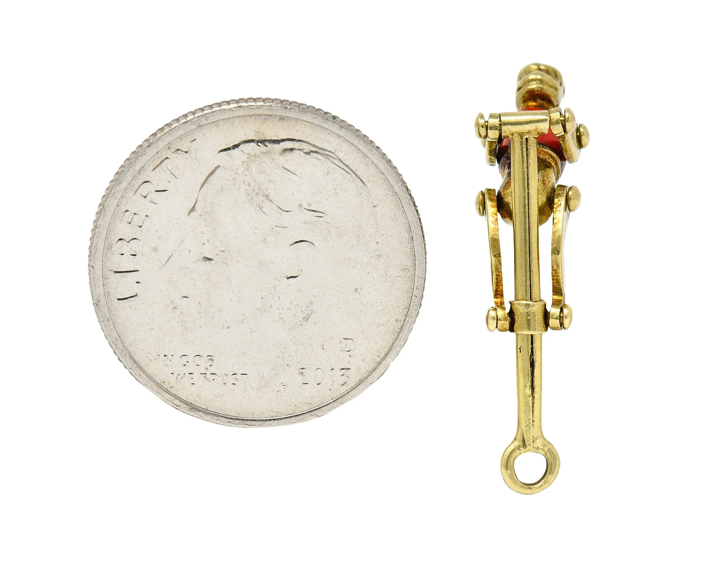 1940's Retro Enamel 14 Karat Gold Articulated Circus Monkey Charm