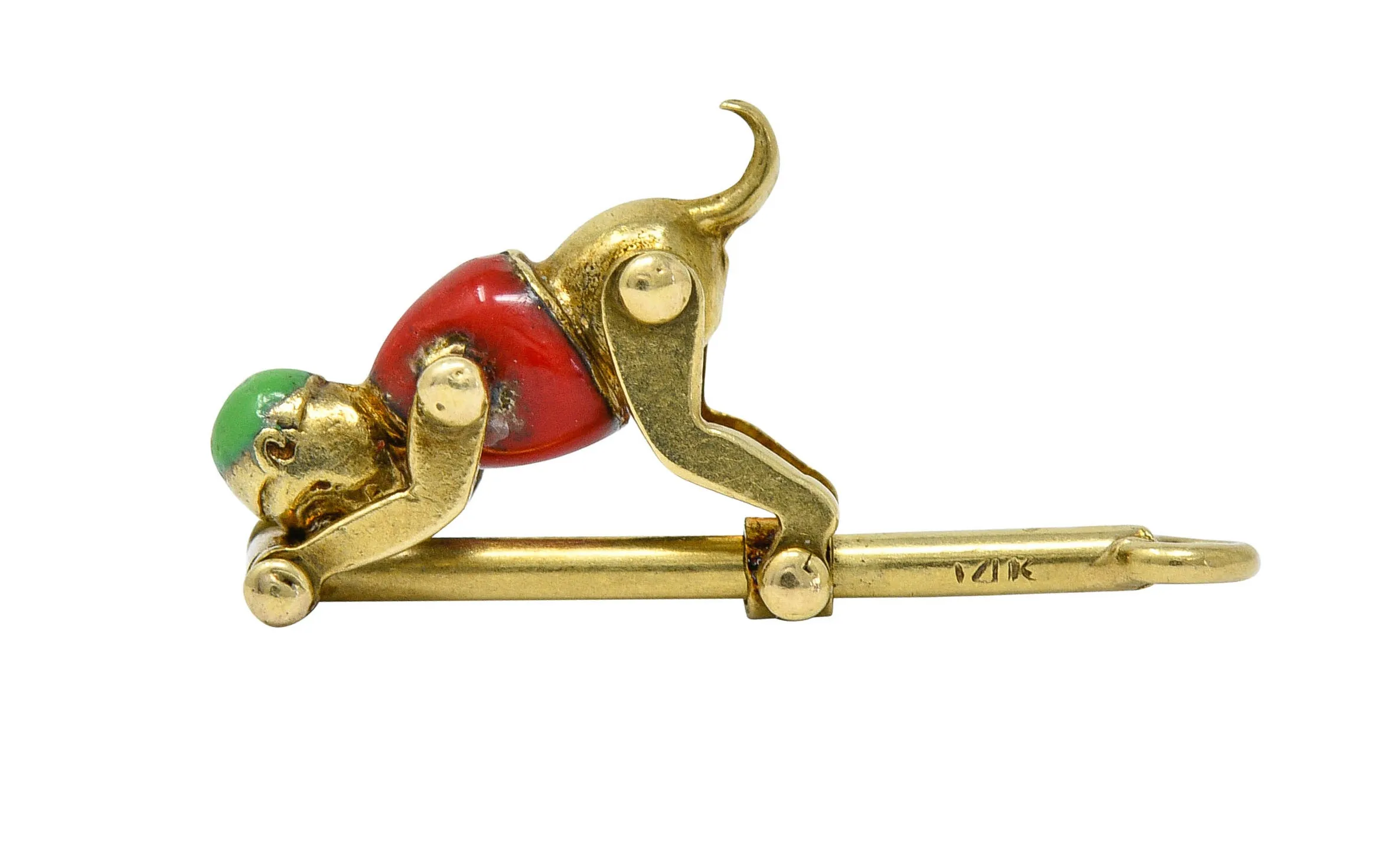 1940's Retro Enamel 14 Karat Gold Articulated Circus Monkey Charm