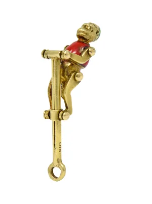 1940's Retro Enamel 14 Karat Gold Articulated Circus Monkey Charm