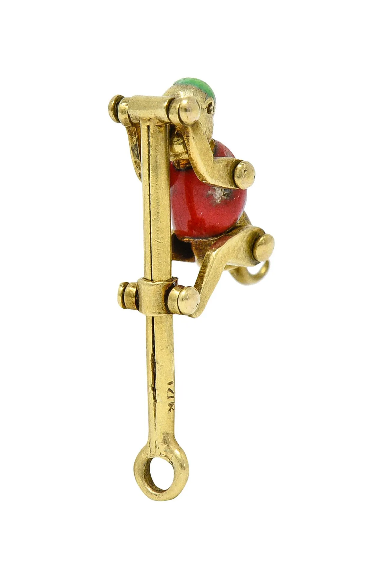 1940's Retro Enamel 14 Karat Gold Articulated Circus Monkey Charm